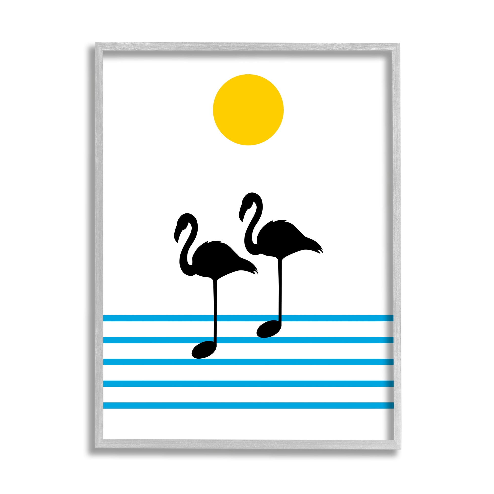 Stupell Industries Morning Sound Flamingo Silhouettes Music Chart Abstraction Beauty & Fashion Painting Gray Framed Art Print Wall Art, 16 x 20