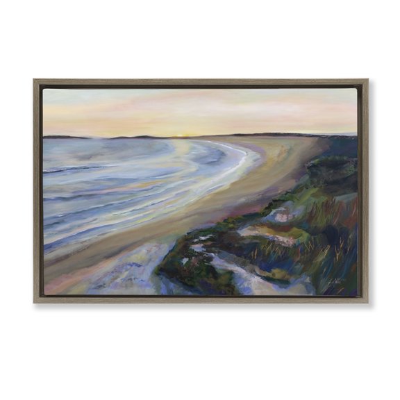 Stupell Industries Morning Stroll Shore Brown Framed Floater Canvas Wall Art design by Jeanette Vertentes, 17 x 25