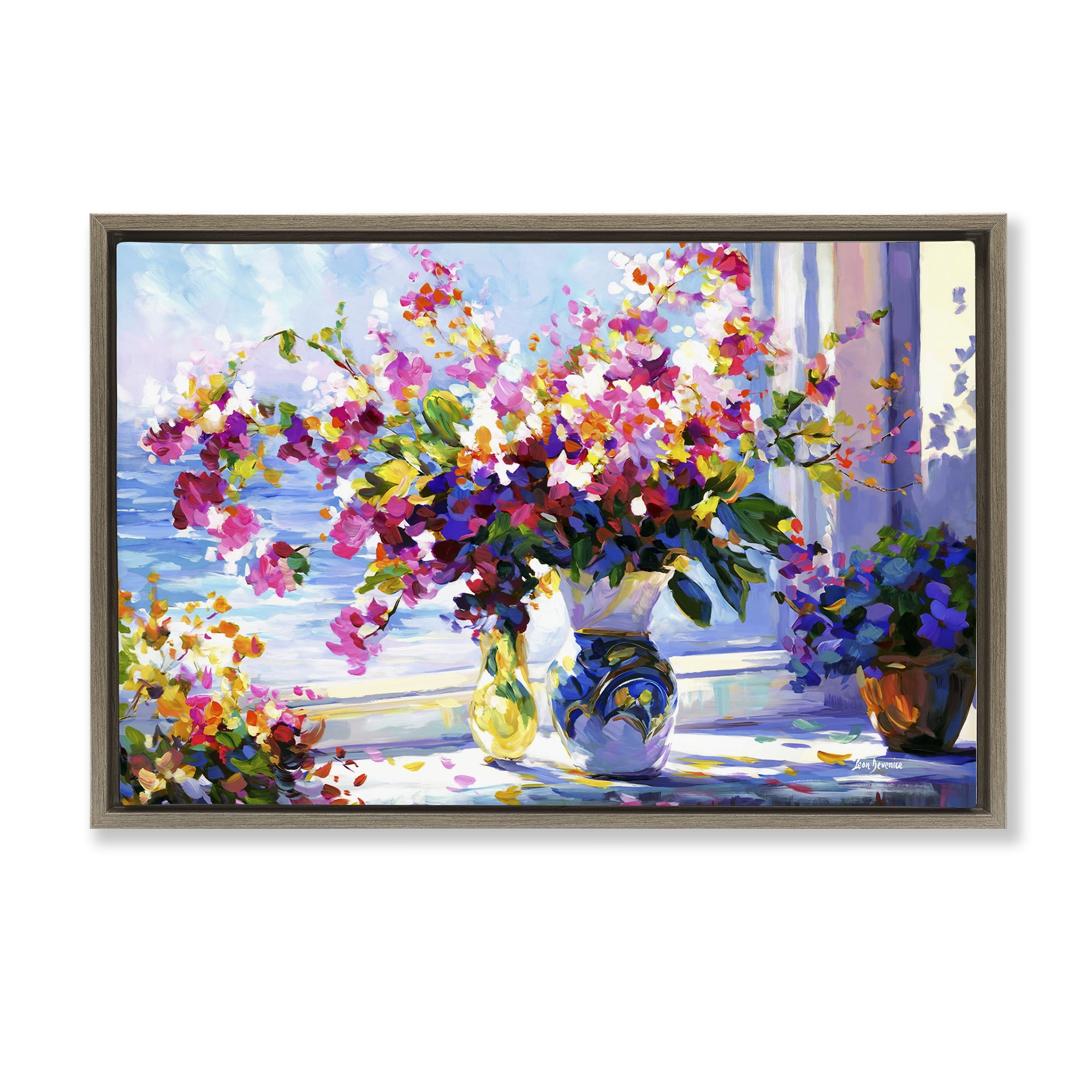Stupell Industries Morning Sun Blooms Botanical & Floral Painting Brown Floater Framed Art Print Wall Art, 31 x 21
