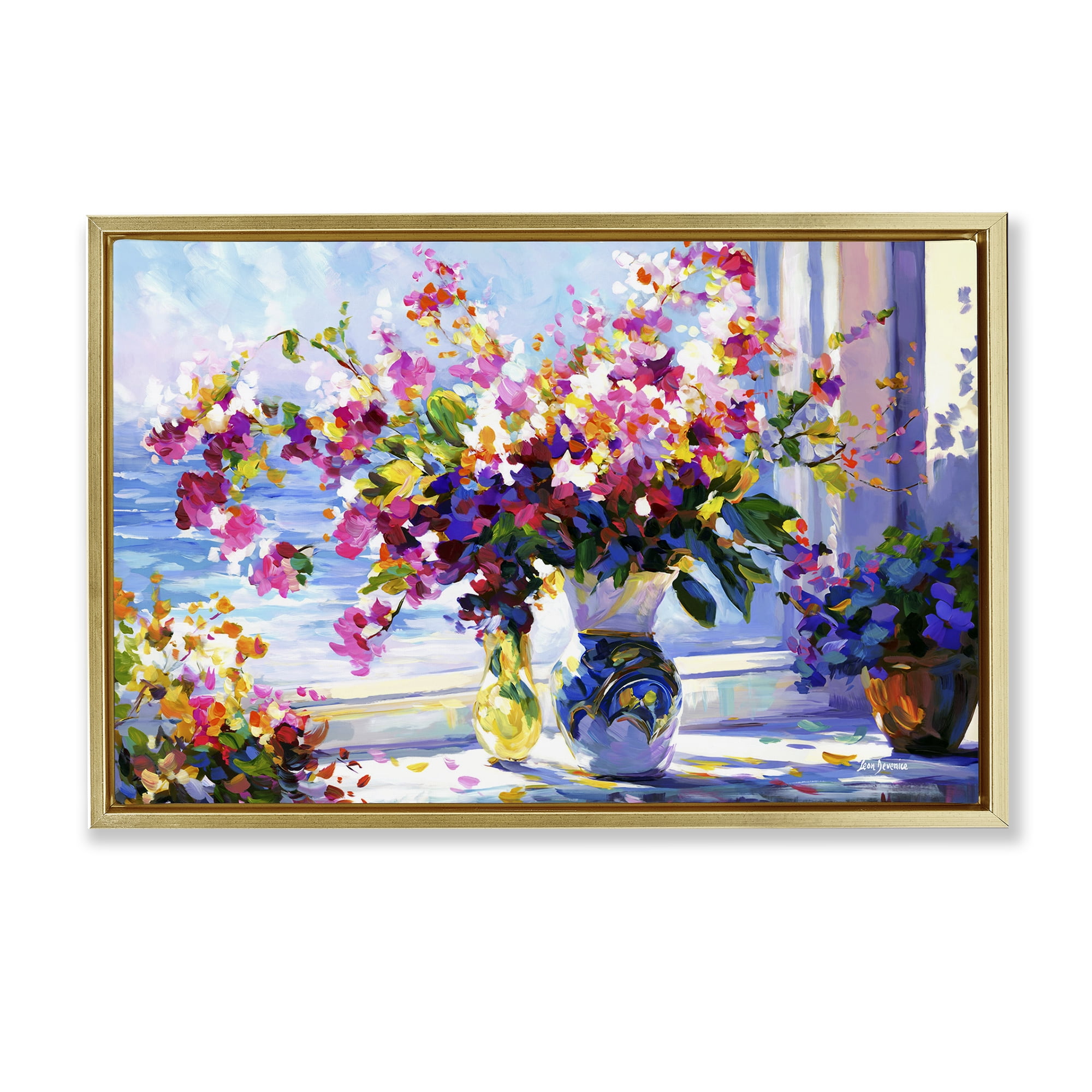 Stupell Industries Morning Sun Blooms Botanical & Floral Painting Gold Floater Framed Art Print Wall Art, 25 x 17