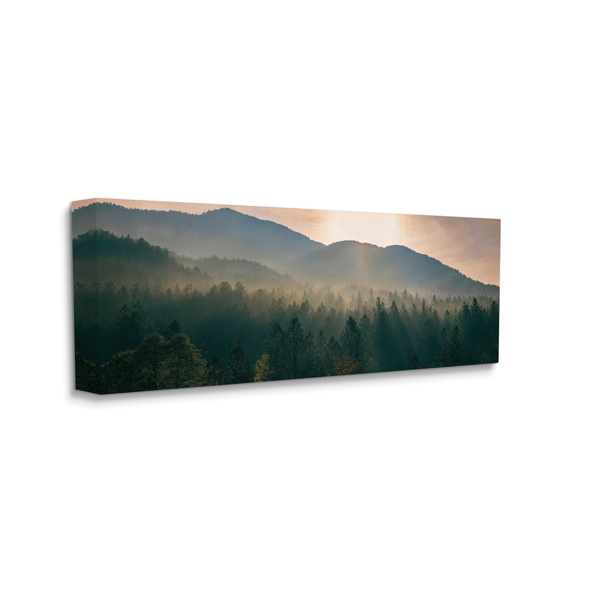 Stupell Industries Morning Sun over Misty Tree Forest Landscape,10 x 24,Designed by Dora Artemiadi
