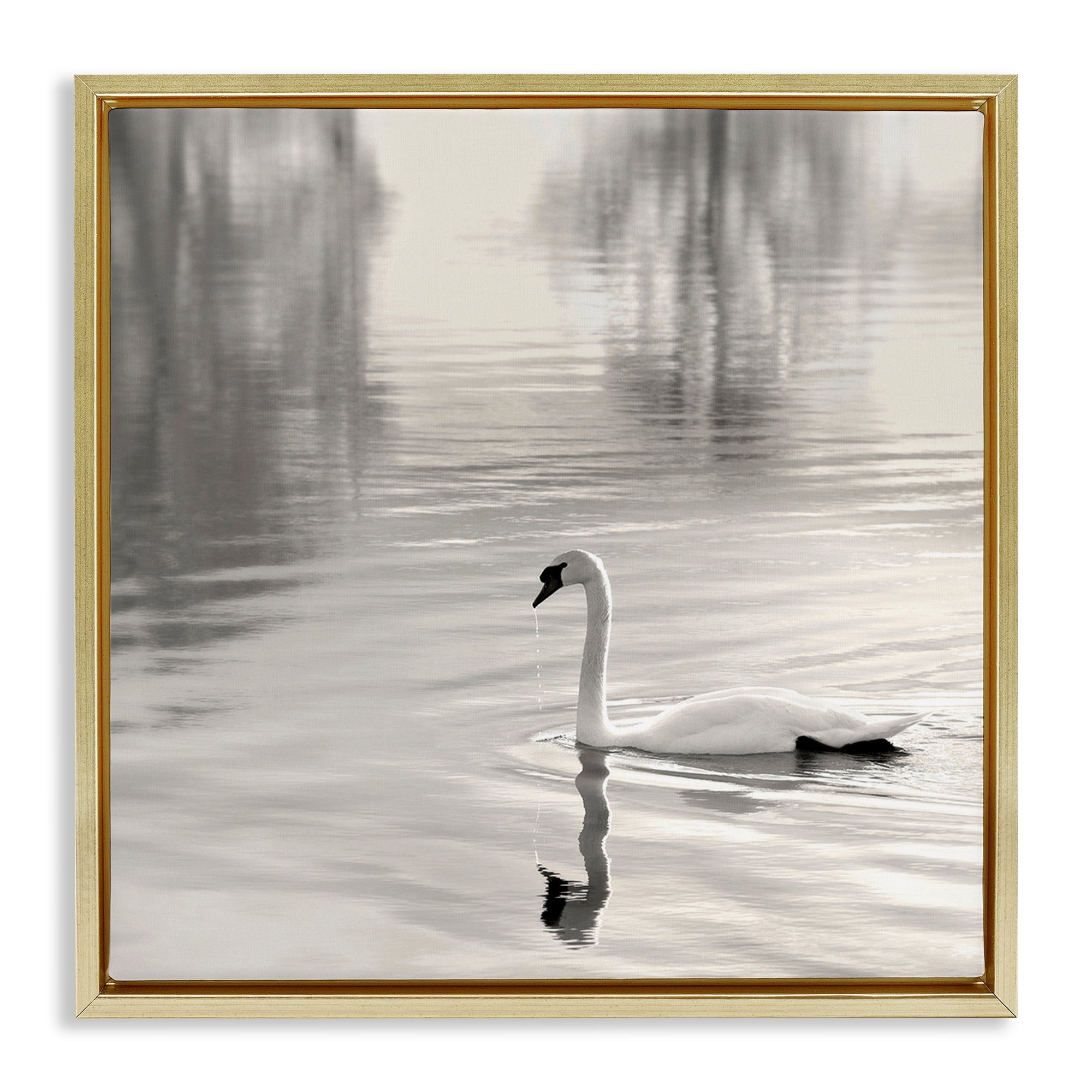 Stupell Industries Morning Sunlit Swan Gold Framed Floater Canvas Wall Art, design by Nicholas Bell