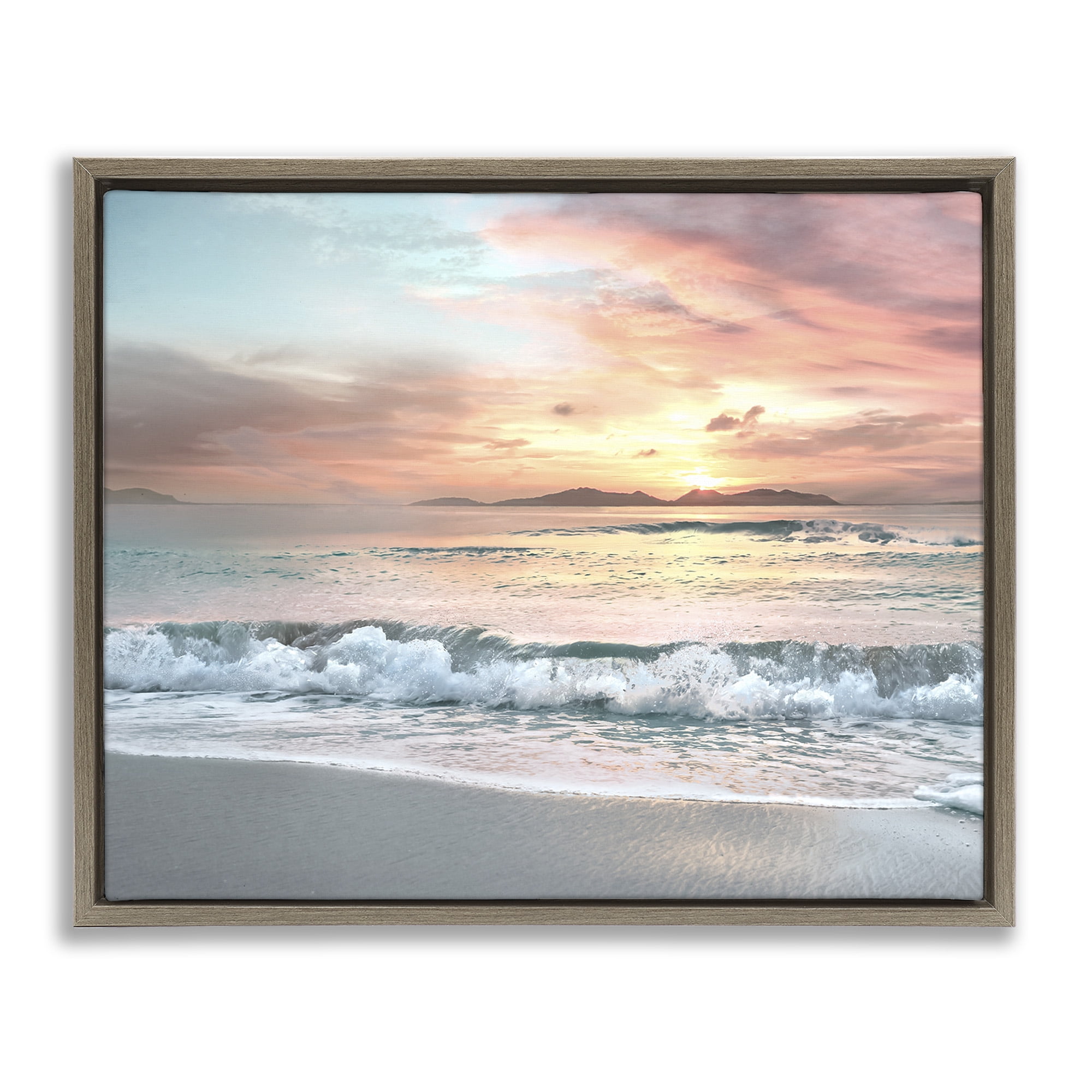 Stupell Industries Morning Sunrise Beach Landscape Landscape Photography Brown Floater Framed Canvas Art Print Wall Art, 21 x 17