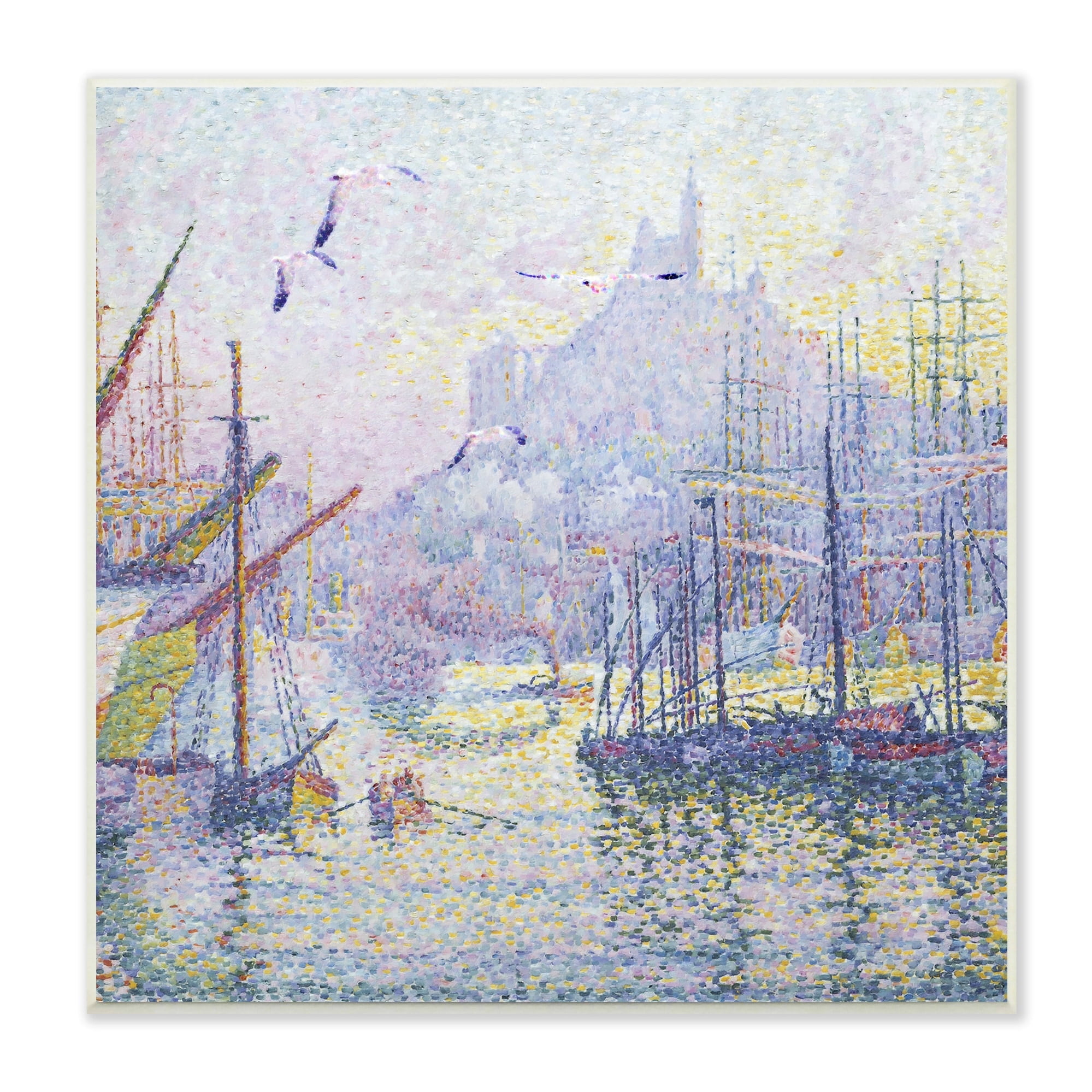 Stupell Industries Morning Sunrise Ship Port Seagulls Nautical Pointillism Painting, 12 x 12, Design by Steve Hunziker