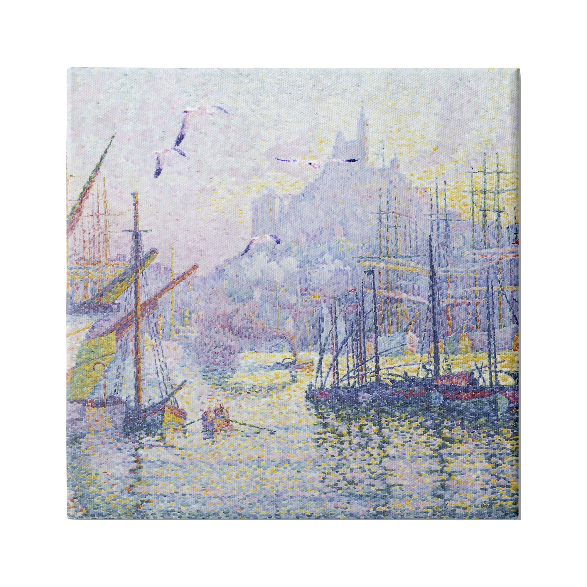 Stupell Industries Morning Sunrise Ship Port Seagulls Nautical Pointillism Painting, 17 x 17, Design by Steve Hunziker