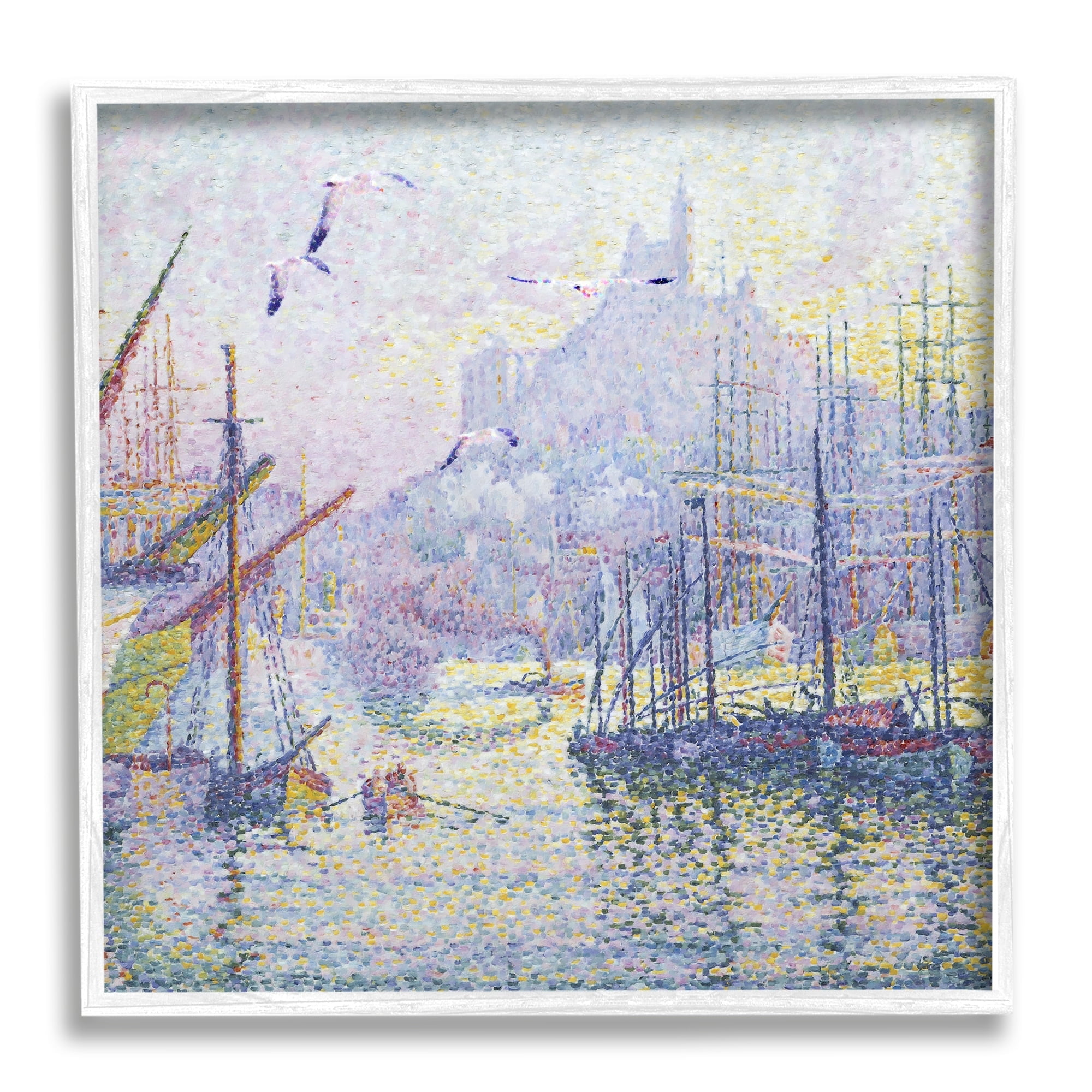 Stupell Industries Morning Sunrise Ship Port Seagulls Nautical Pointillism Painting, 24 x 24, Design by Steve Hunziker
