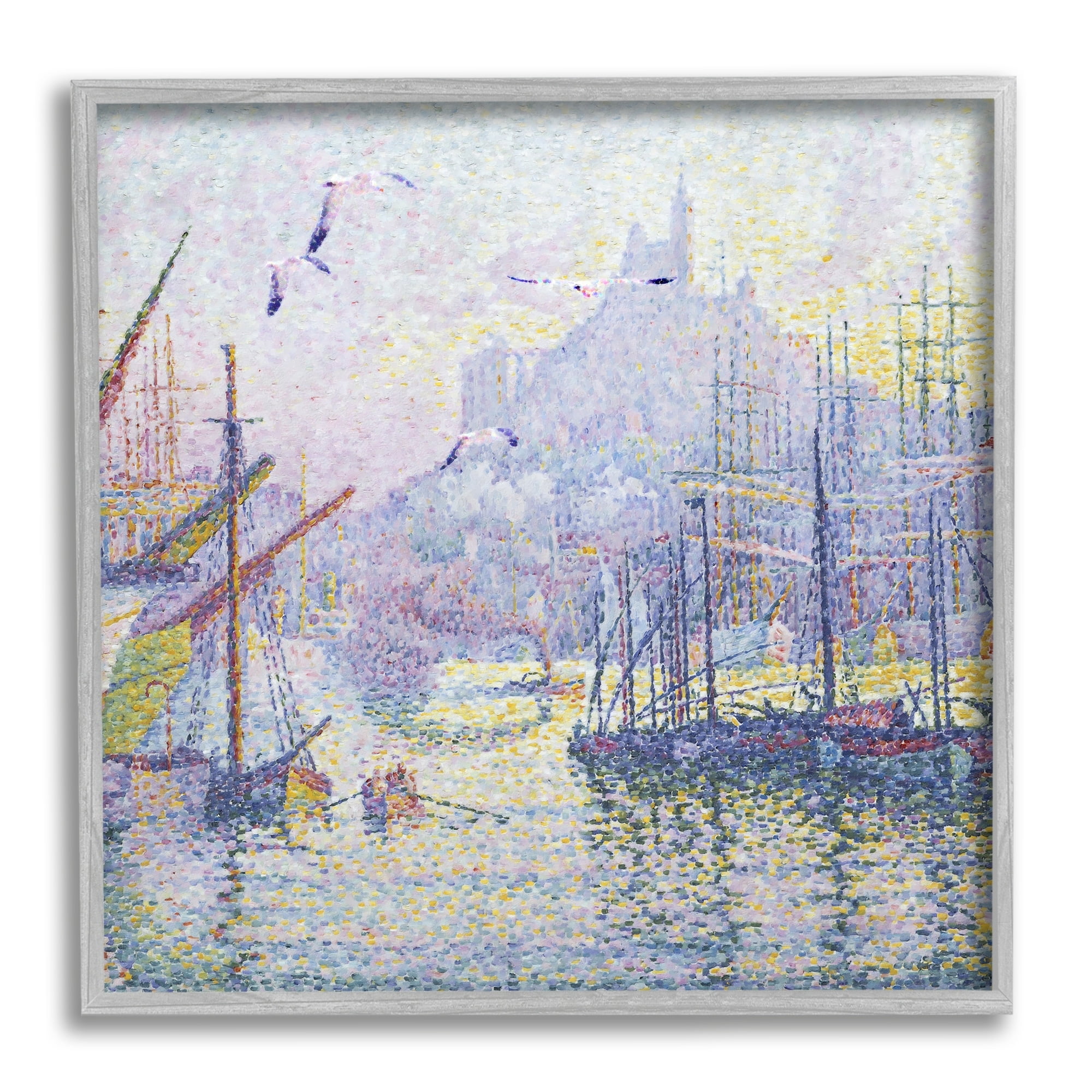 Stupell Industries Morning Sunrise Ship Port Seagulls Nautical Pointillism Painting, 24 x 24, Design by Steve Hunziker
