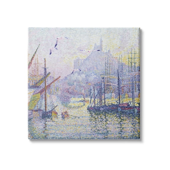 Stupell Industries Morning Sunrise Ship Port Seagulls Nautical Pointillism Painting, 24 x 24, Design by Steve Hunziker