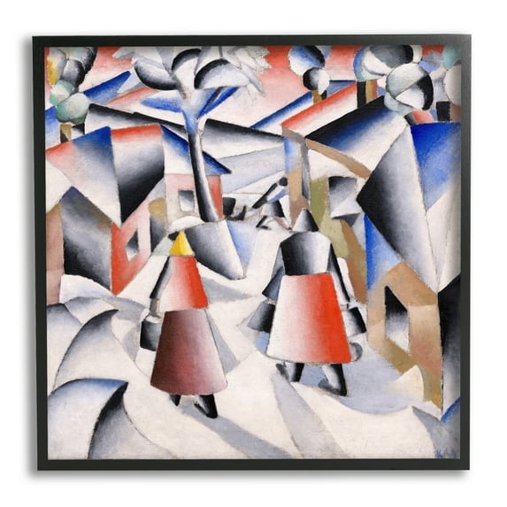 Stupell Industries Morning in Village after Snowstorm Abstract Kazimir Malevich Painting Painting Black Framed Art Print Wall Art, Design by one1000paintings