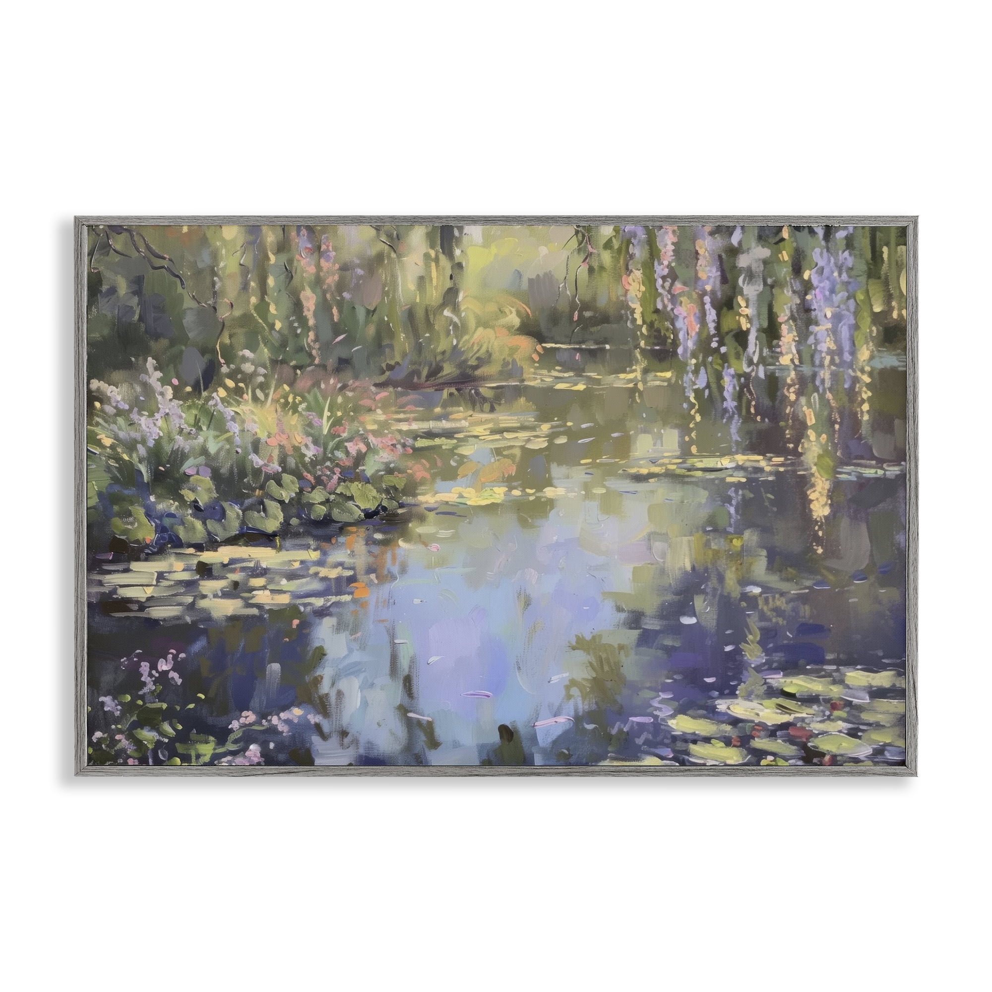 Stupell Industries Morning on Lily Pond Landscape & Nature Painting Gray Framed Art Print Wall Art, 18 x 12