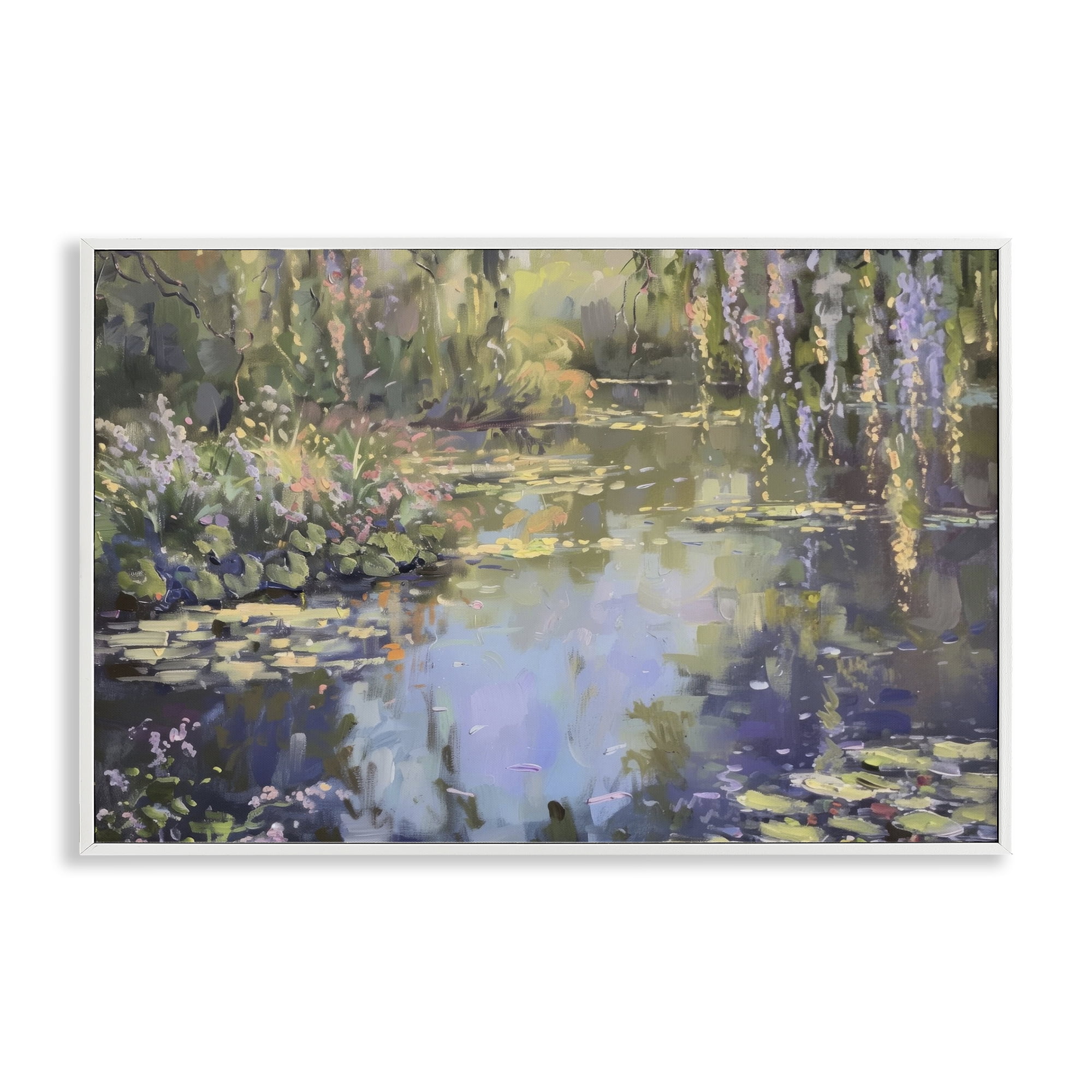 Stupell Industries Morning on Lily Pond Landscape & Nature Painting White Framed Art Print Wall Art, 30 x 20