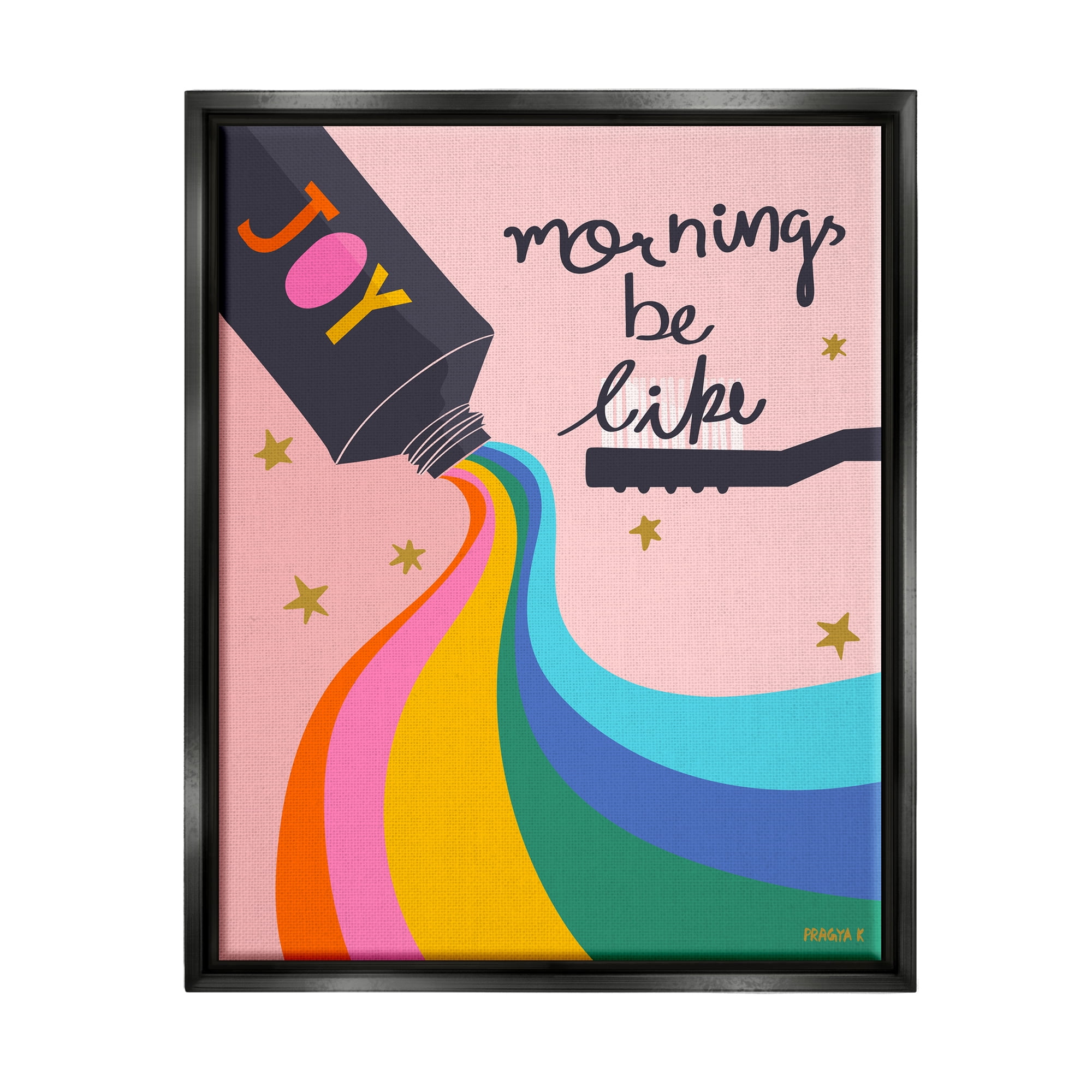 Stupell Industries Mornings Be Like Bathroom Inspirational Painting Black Floater Framed Canvas Art Print Wall Art, 17 x 21