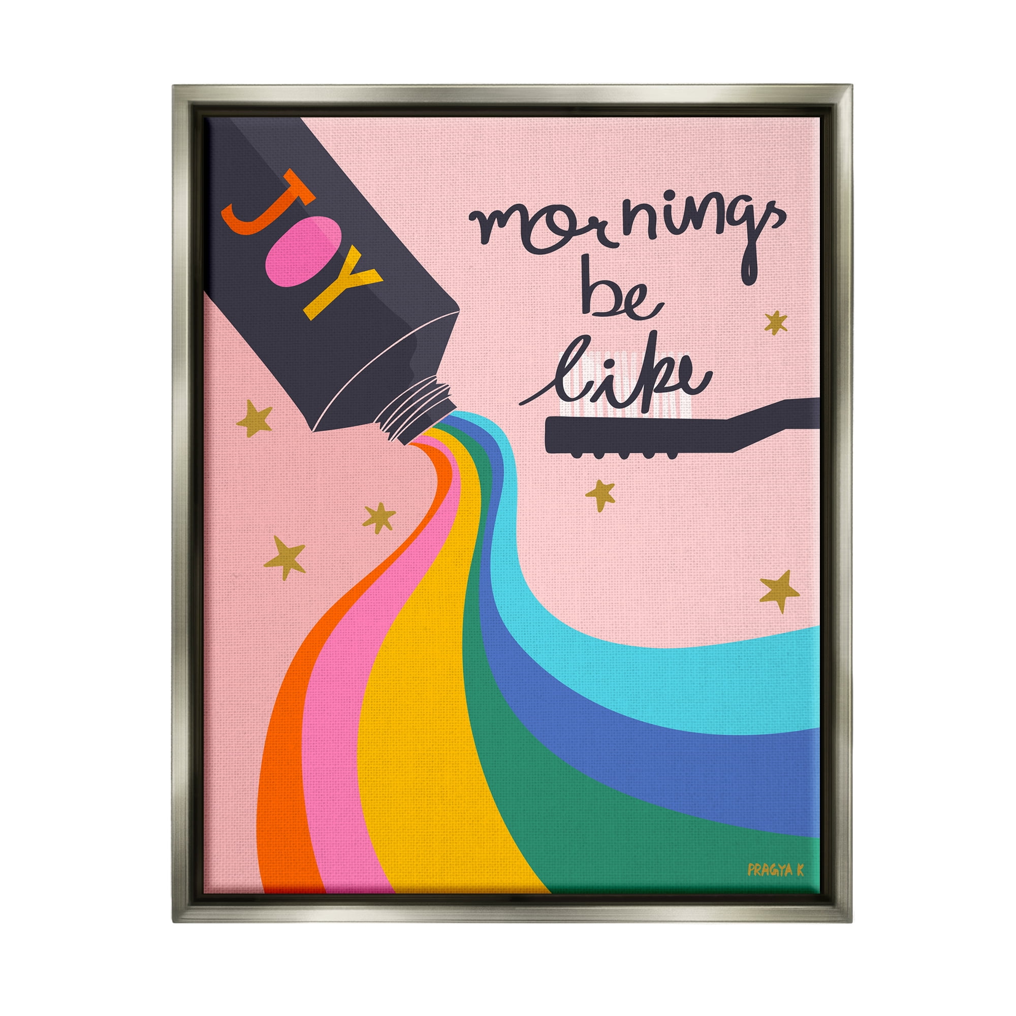 Stupell Industries Mornings Be Like Bathroom Inspirational Painting Gray Floater Framed Canvas Art Print Wall Art, 17 x 21