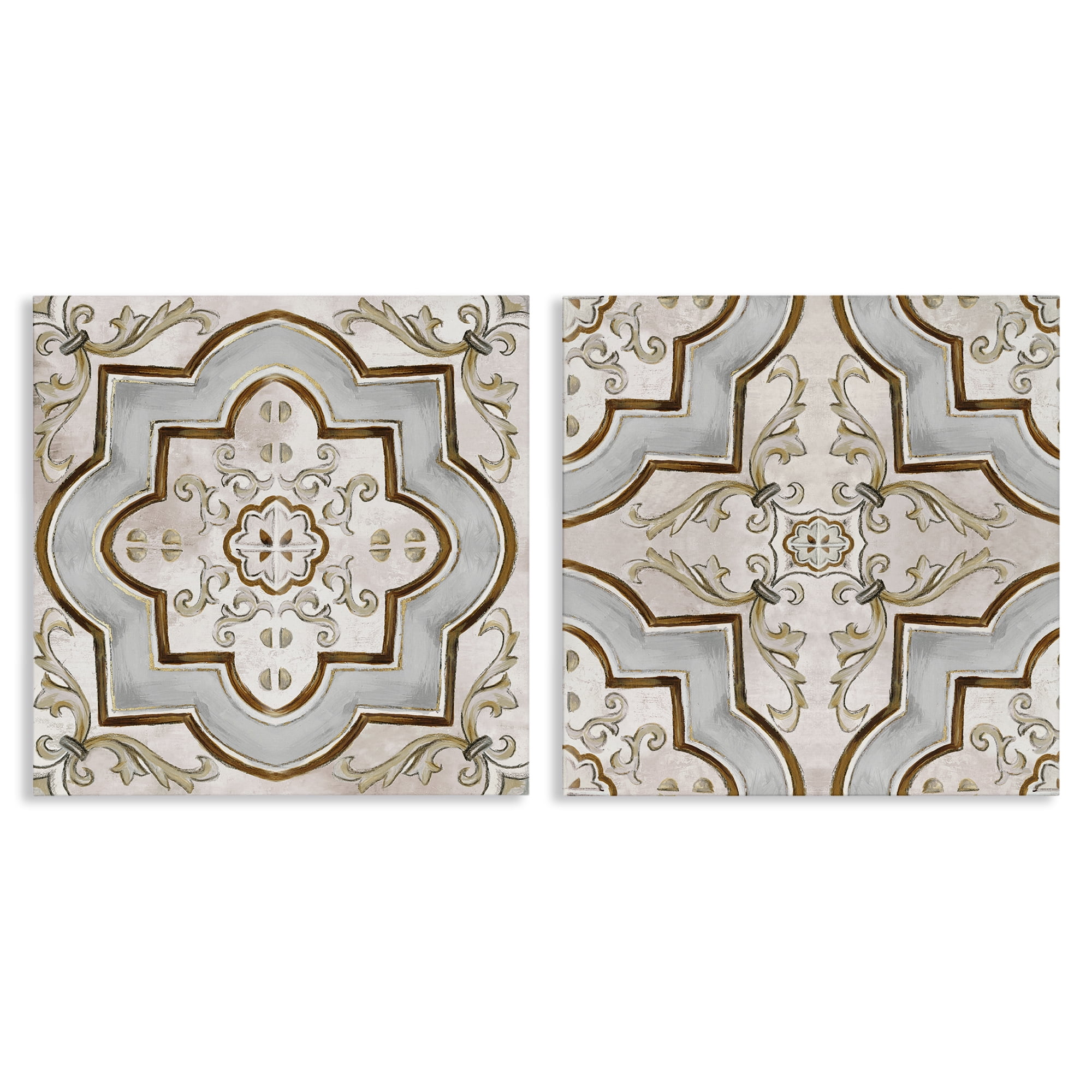Stupell Industries Moroccan Tile in Neutrals Abstract Painting Wrapped Canvas Art Print Wall Art, 24 x 24, Set of 2