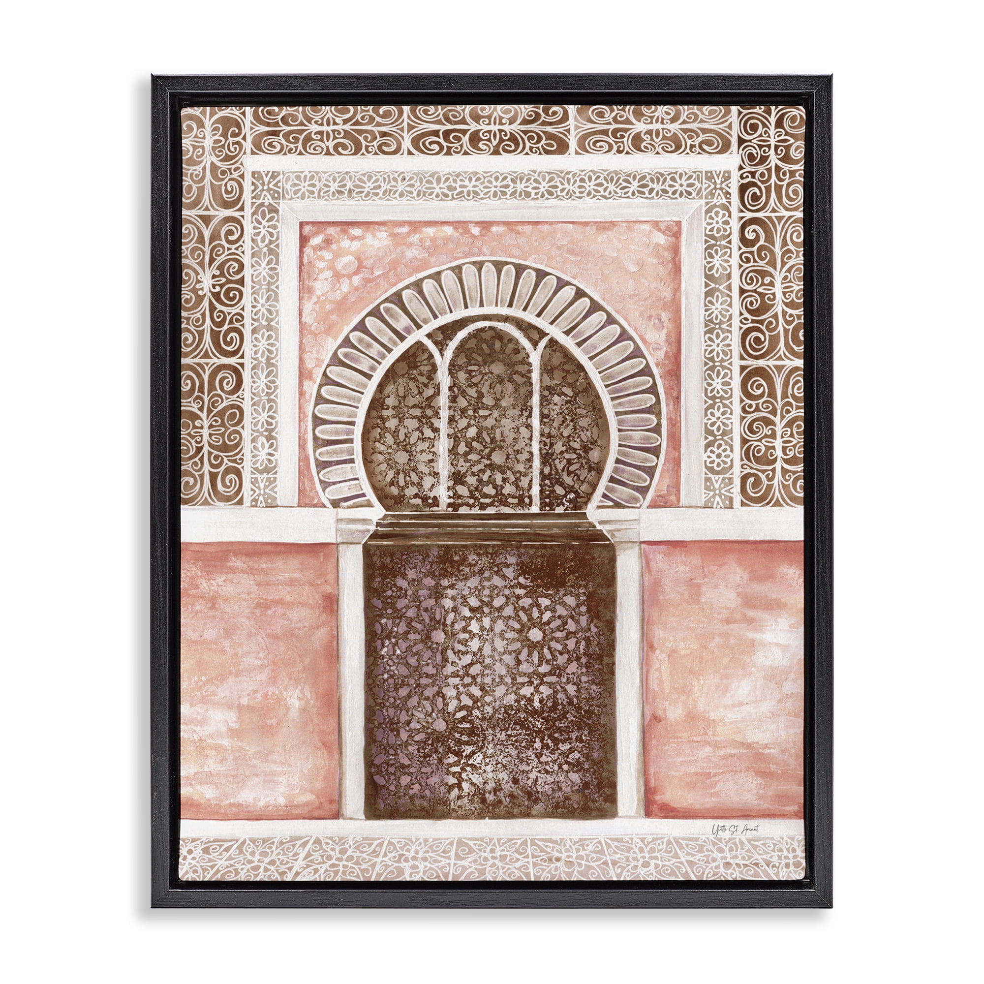Stupell Industries Moroccan Tiled Alcove Buildings & Architecture Painting Black Floater Framed Canvas Art Print Wall Art, 25 x 31
