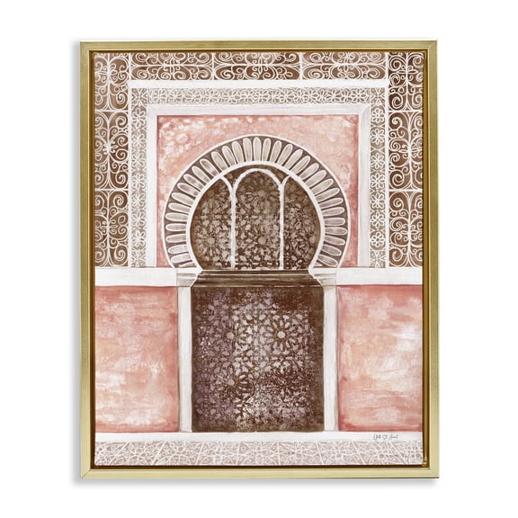 Stupell Industries Moroccan Tiled Alcove Buildings & Architecture Painting Gold Floater Framed Canvas Art Print Wall Art, 17 x 21