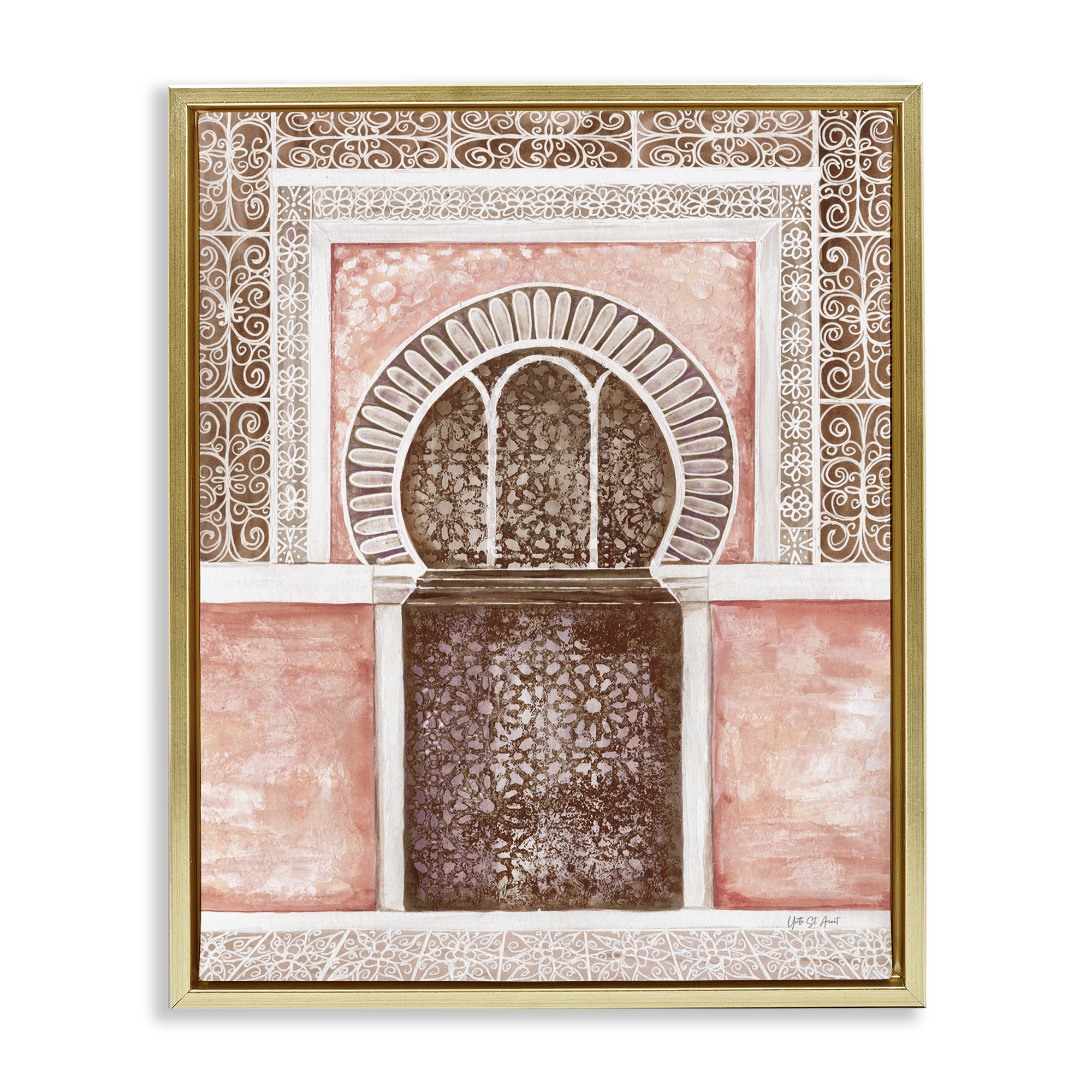 Stupell Industries Moroccan Tiled Alcove Buildings & Architecture Painting Gold Floater Framed Canvas Art Print Wall Art, 25 x 31