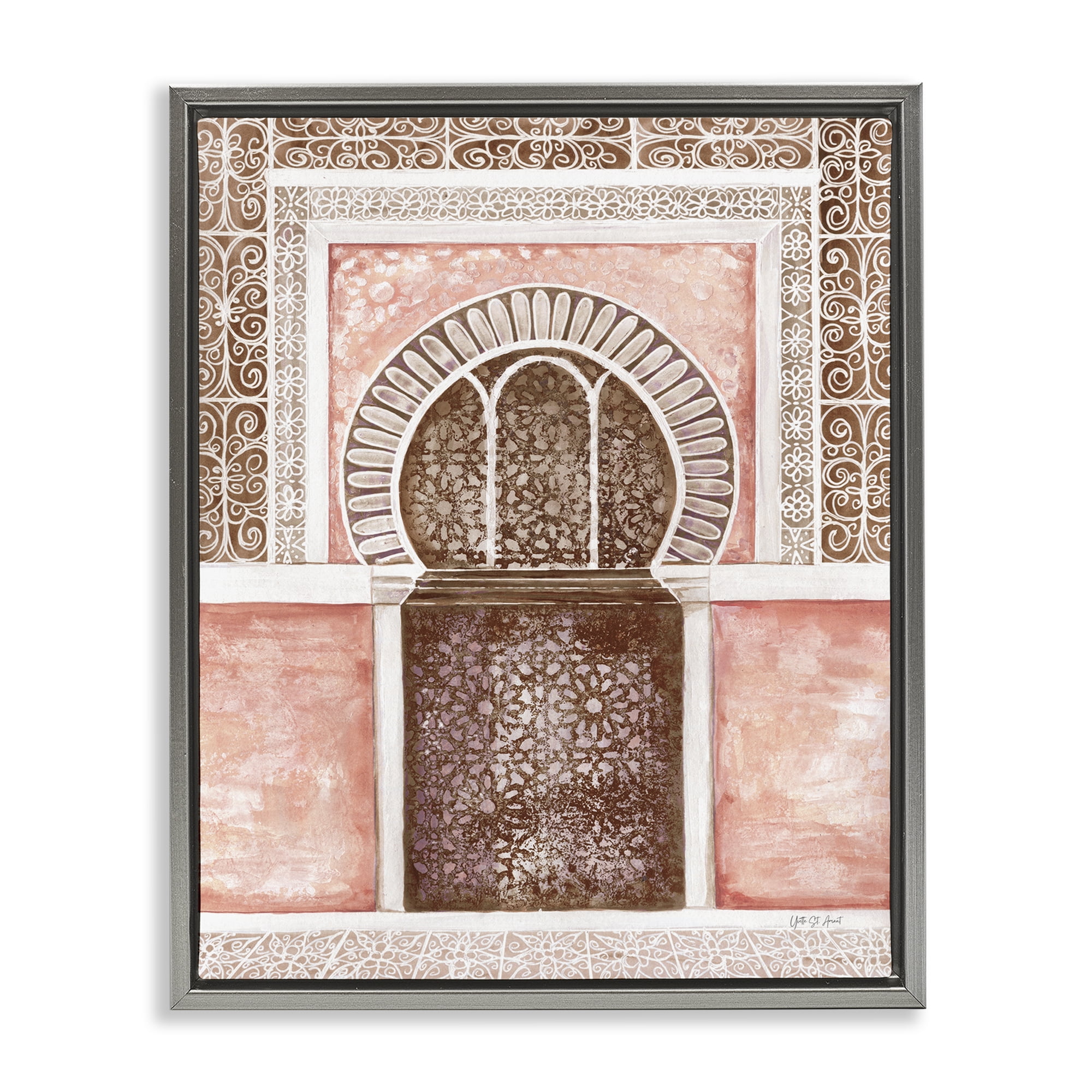 Stupell Industries Moroccan Tiled Alcove Buildings & Architecture Painting Gray Floater Framed Canvas Art Print Wall Art, 17 x 21