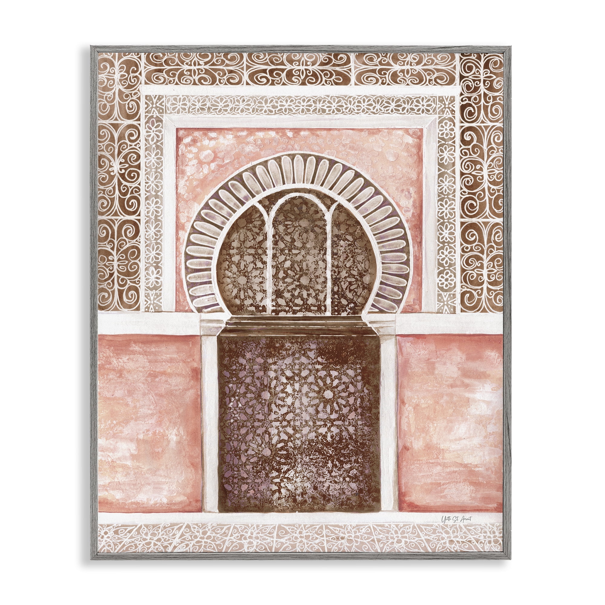 Stupell Industries Moroccan Tiled Alcove Buildings & Architecture Painting Gray Framed Art Print Wall Art, 24 x 30