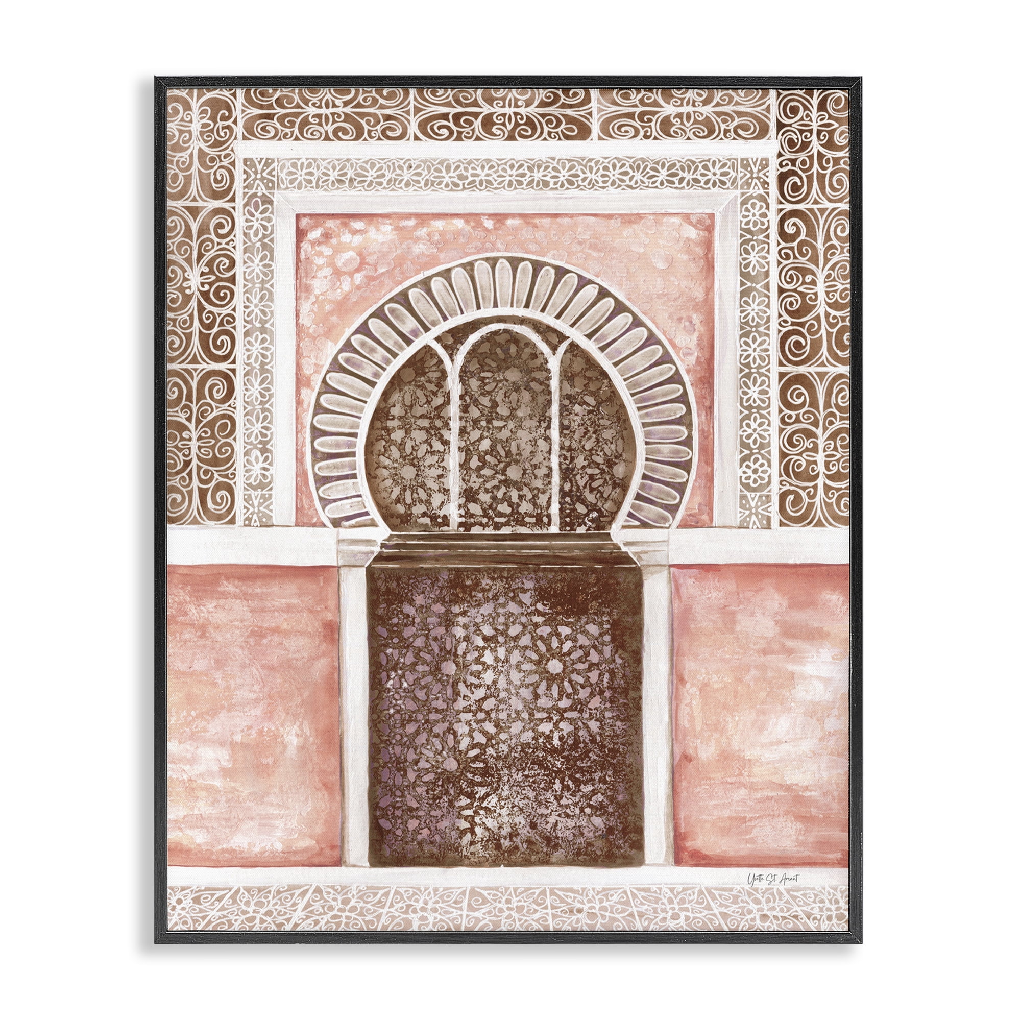 Stupell Industries Moroccan Tiled Alcove Town & City Painting Black Framed Art Print Wall Art, 24 x 30