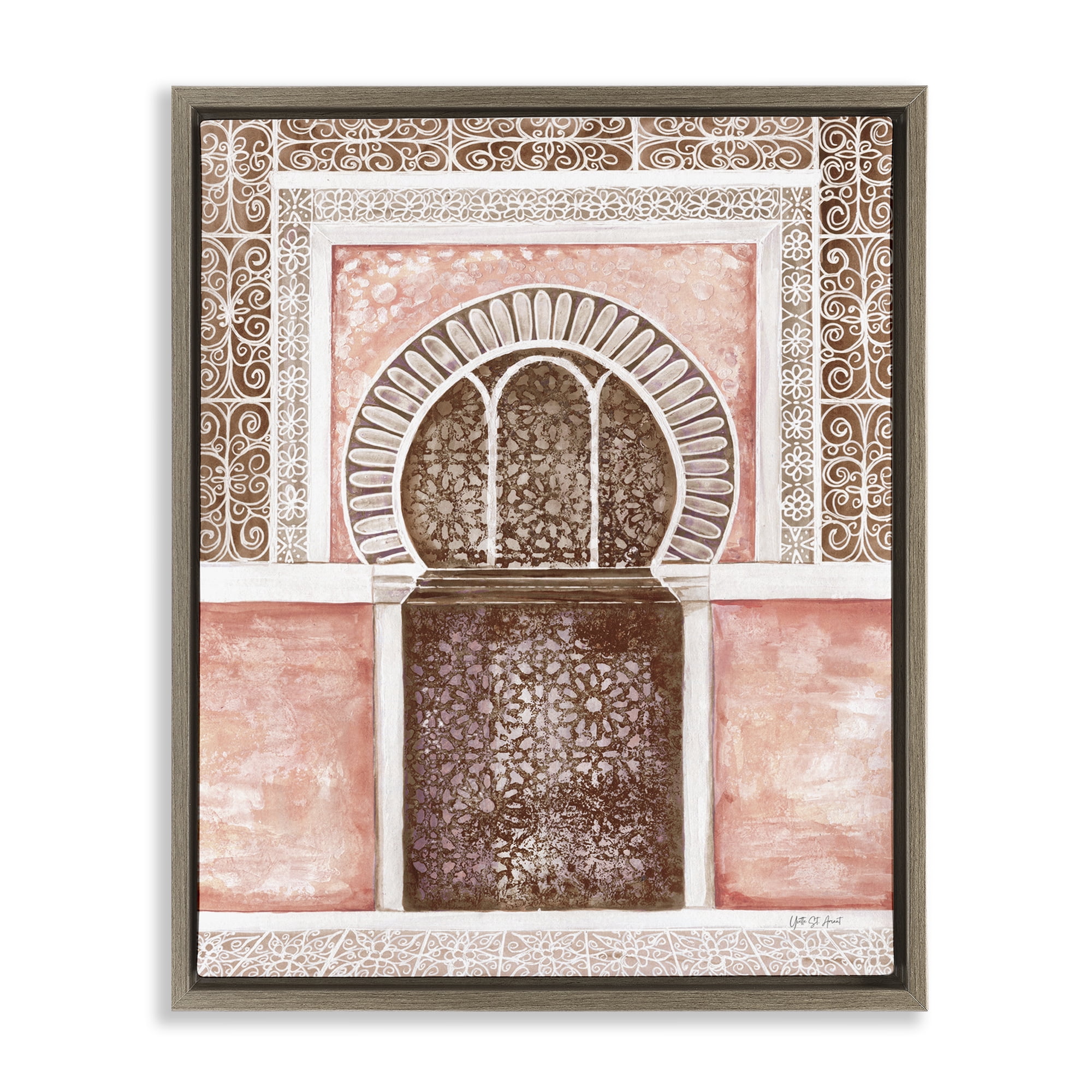 Stupell Industries Moroccan Tiled Alcove Town & City Painting Brown Floater Framed Art Print Wall Art, 25 x 31