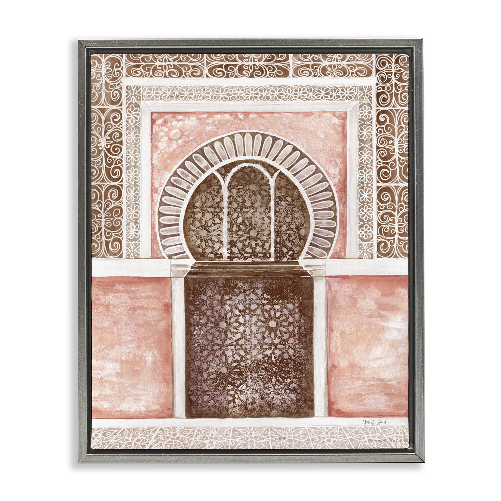 Stupell Industries Moroccan Tiled Alcove Town & City Painting Gray Floater Framed Art Print Wall Art, 17 x 21