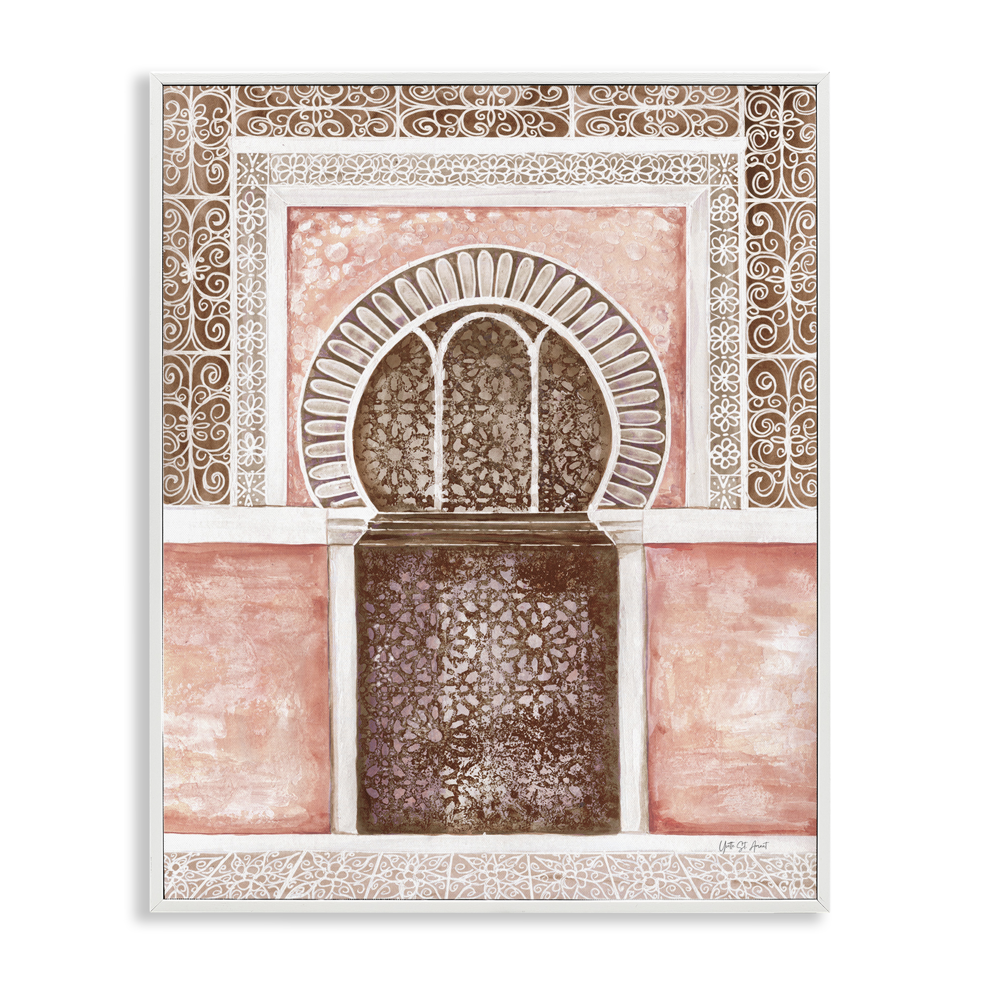 Stupell Industries Moroccan Tiled Alcove Town & City Painting White Framed Art Print Wall Art, 16 x 20