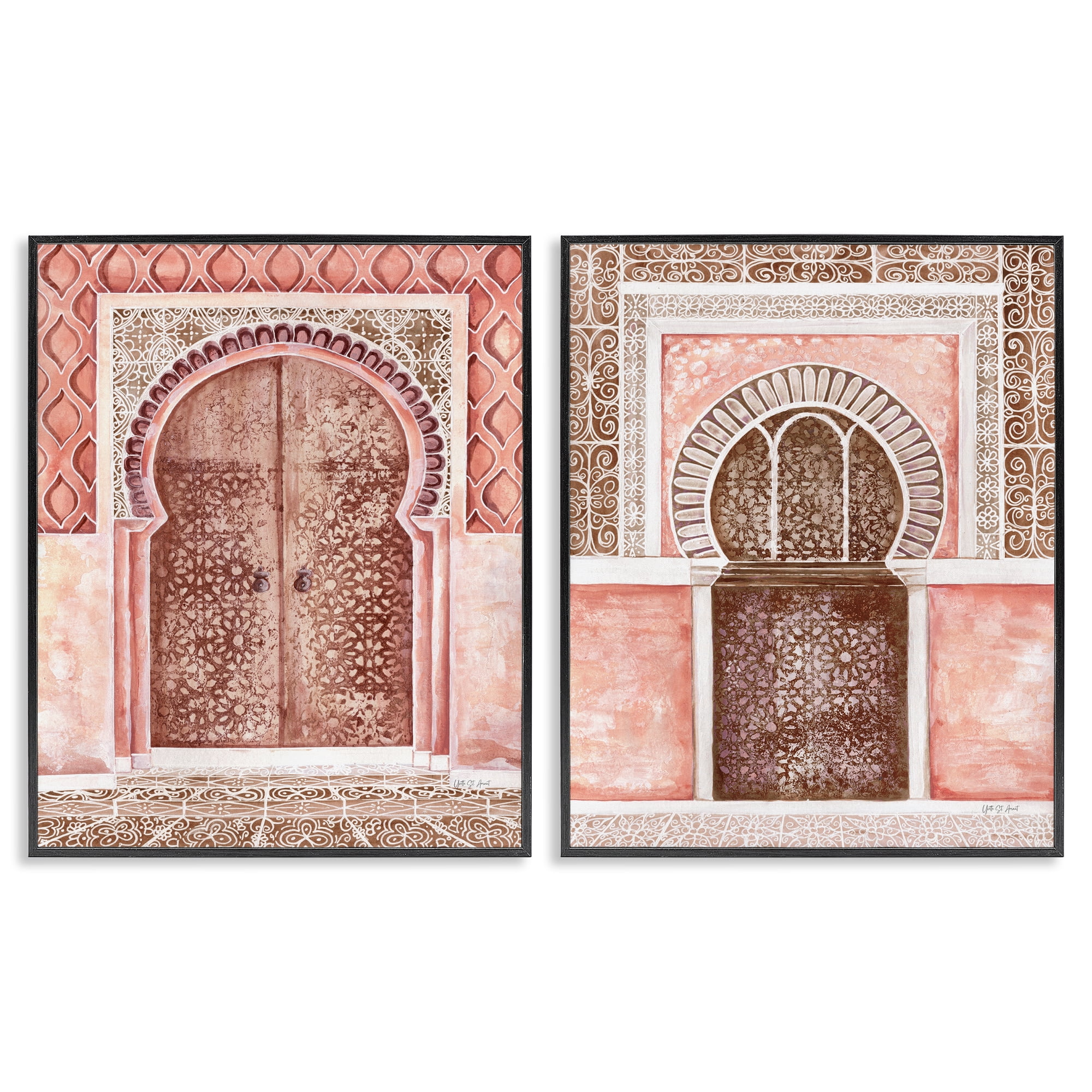 Stupell Industries Moroccan Tiled Alcoves Buildings & Architecture Painting Black Framed Art Print Wall Art, 24 x 30, Set of 2