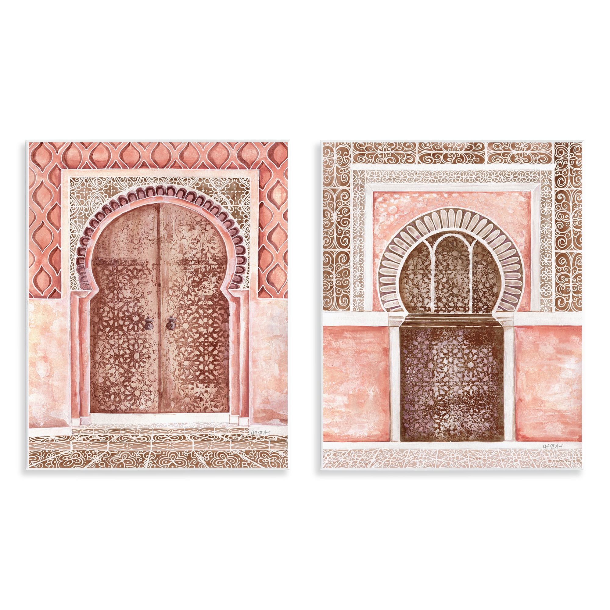 Stupell Industries Moroccan Tiled Alcoves Buildings & Architecture Painting Unframed Art Print Wall Art, 11 x 14, Set of 2