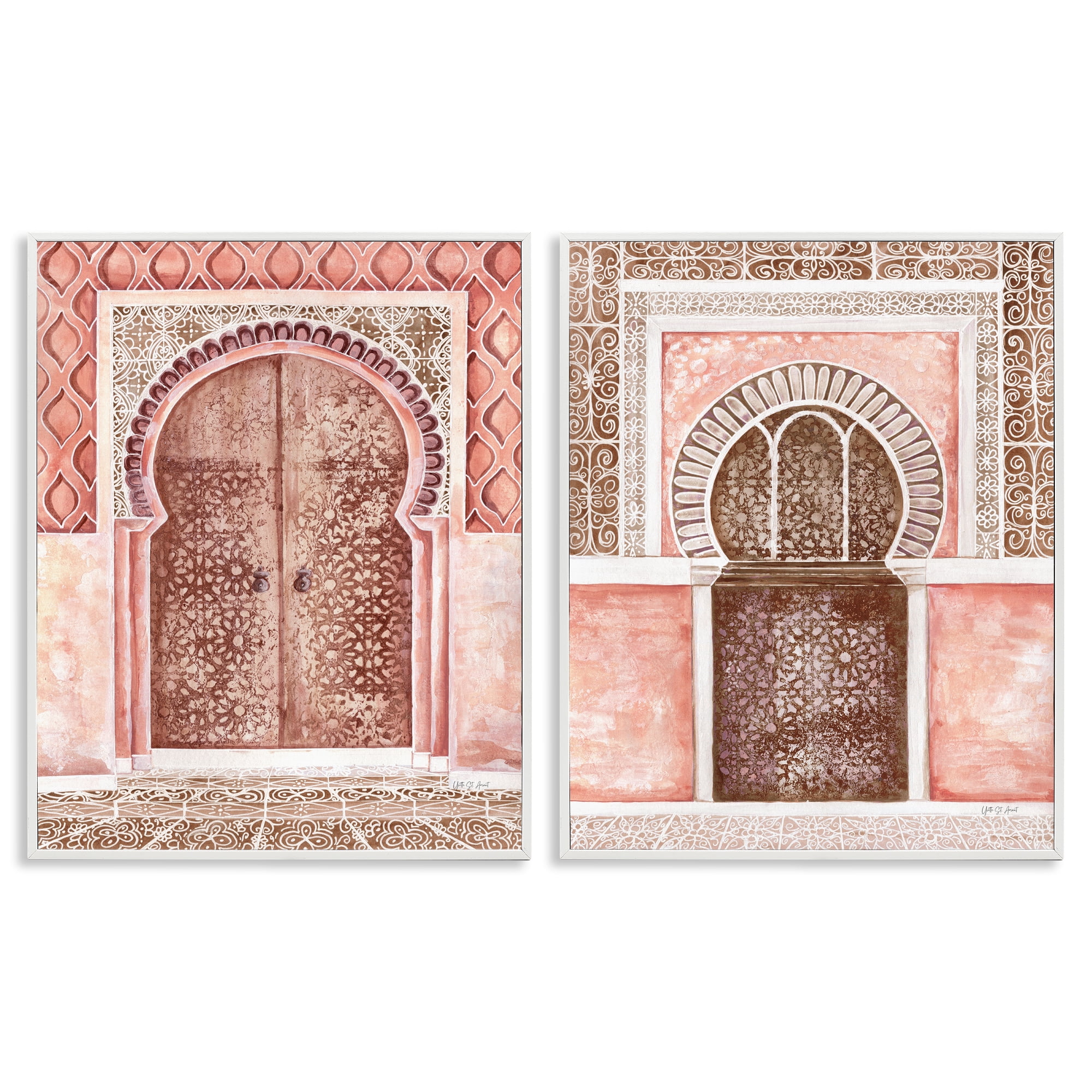 Stupell Industries Moroccan Tiled Alcoves Buildings & Architecture Painting White Framed Art Print Wall Art, 16 x 20, Set of 2