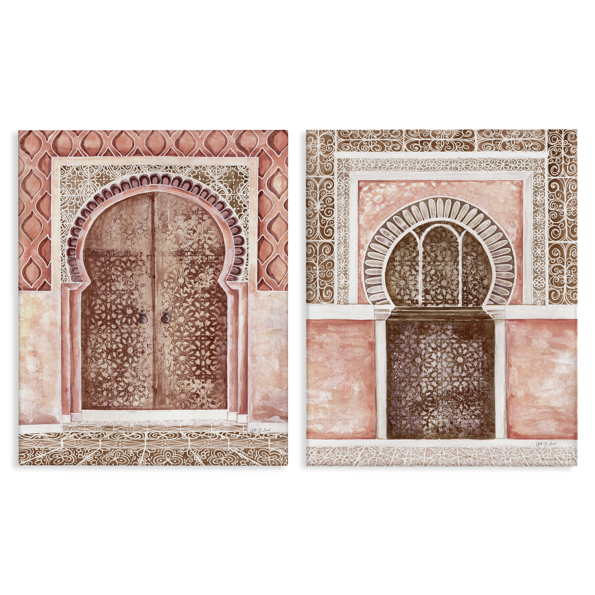 Stupell Industries Moroccan Tiled Alcoves Buildings & Architecture Painting Wrapped Canvas Art Print Wall Art, 24 x 30, Set of 2