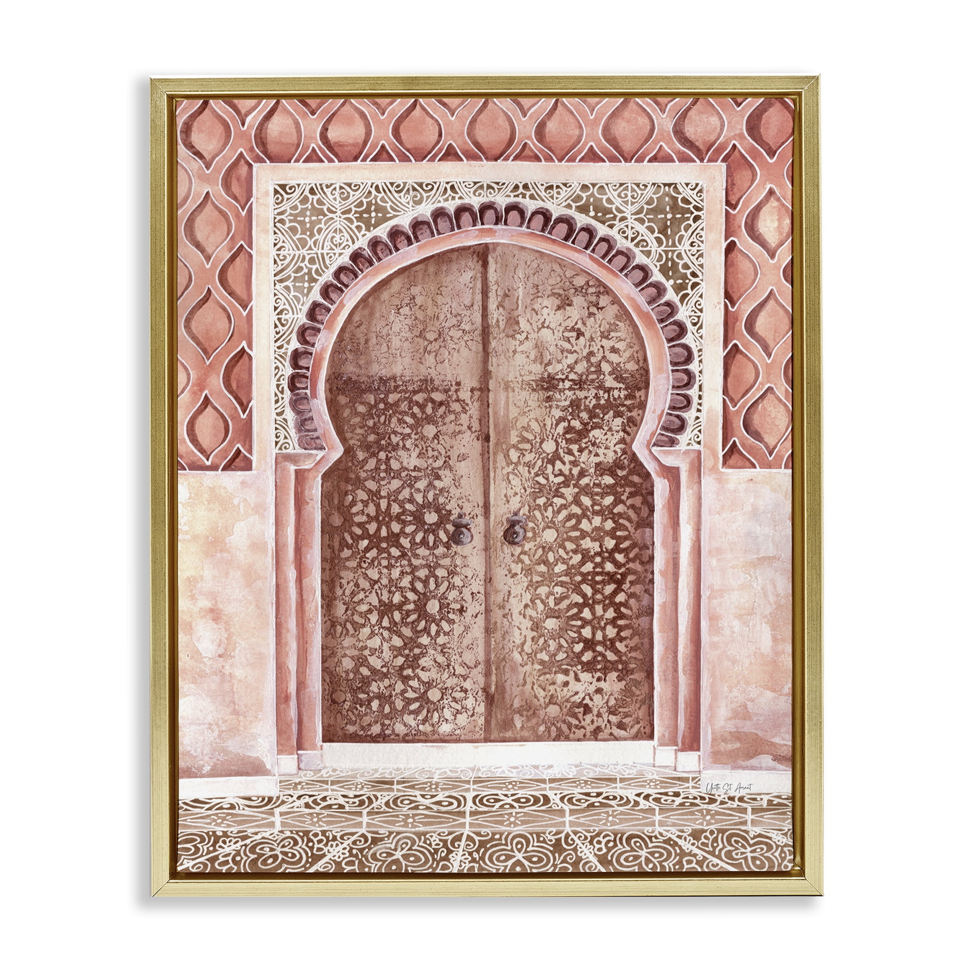 Stupell Industries Moroccan Tiled Doorway Town & City Painting Gold Floater Framed Art Print Wall Art, 25 x 31