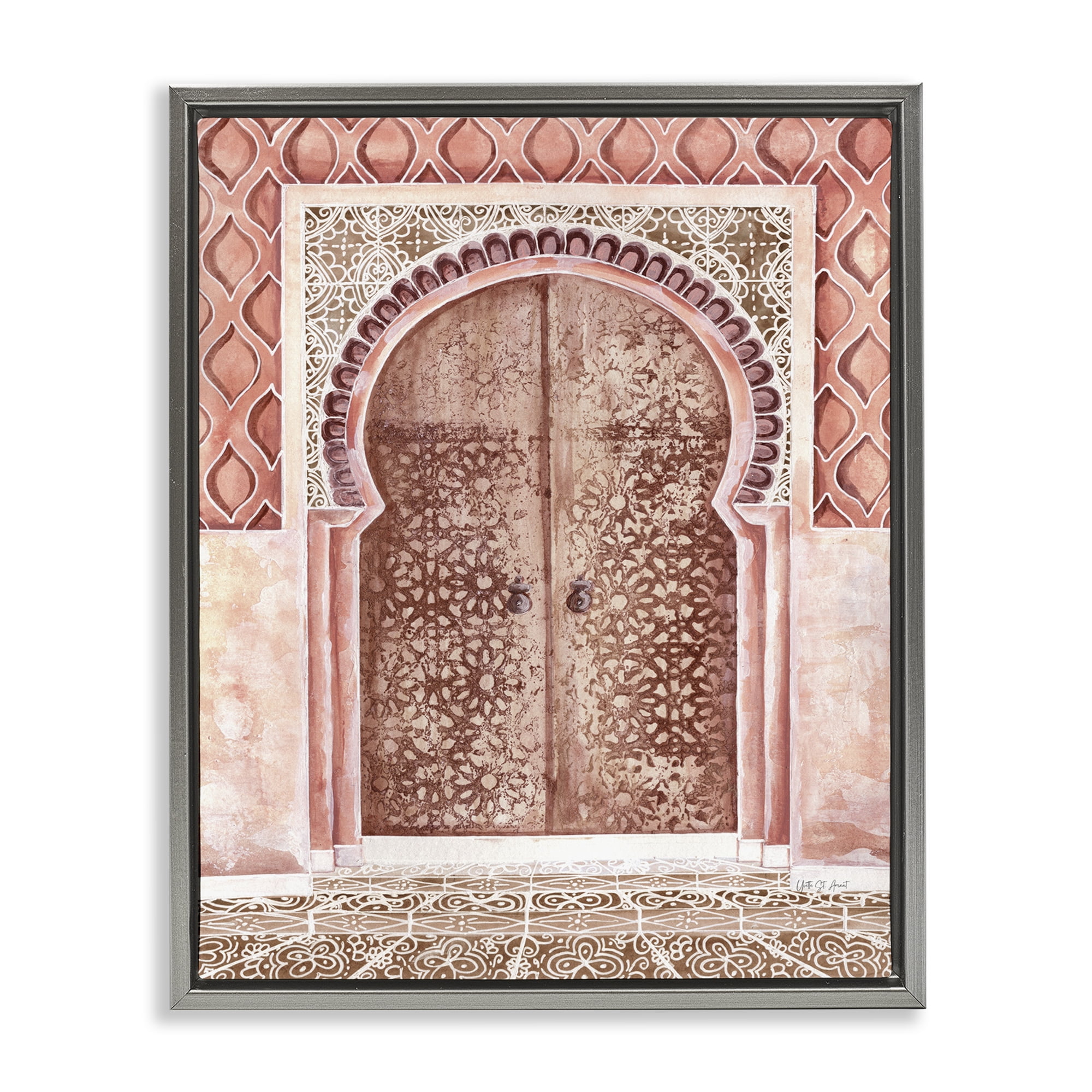 Stupell Industries Moroccan Tiled Doorway Town & City Painting Gray Floater Framed Art Print Wall Art, 17 x 21