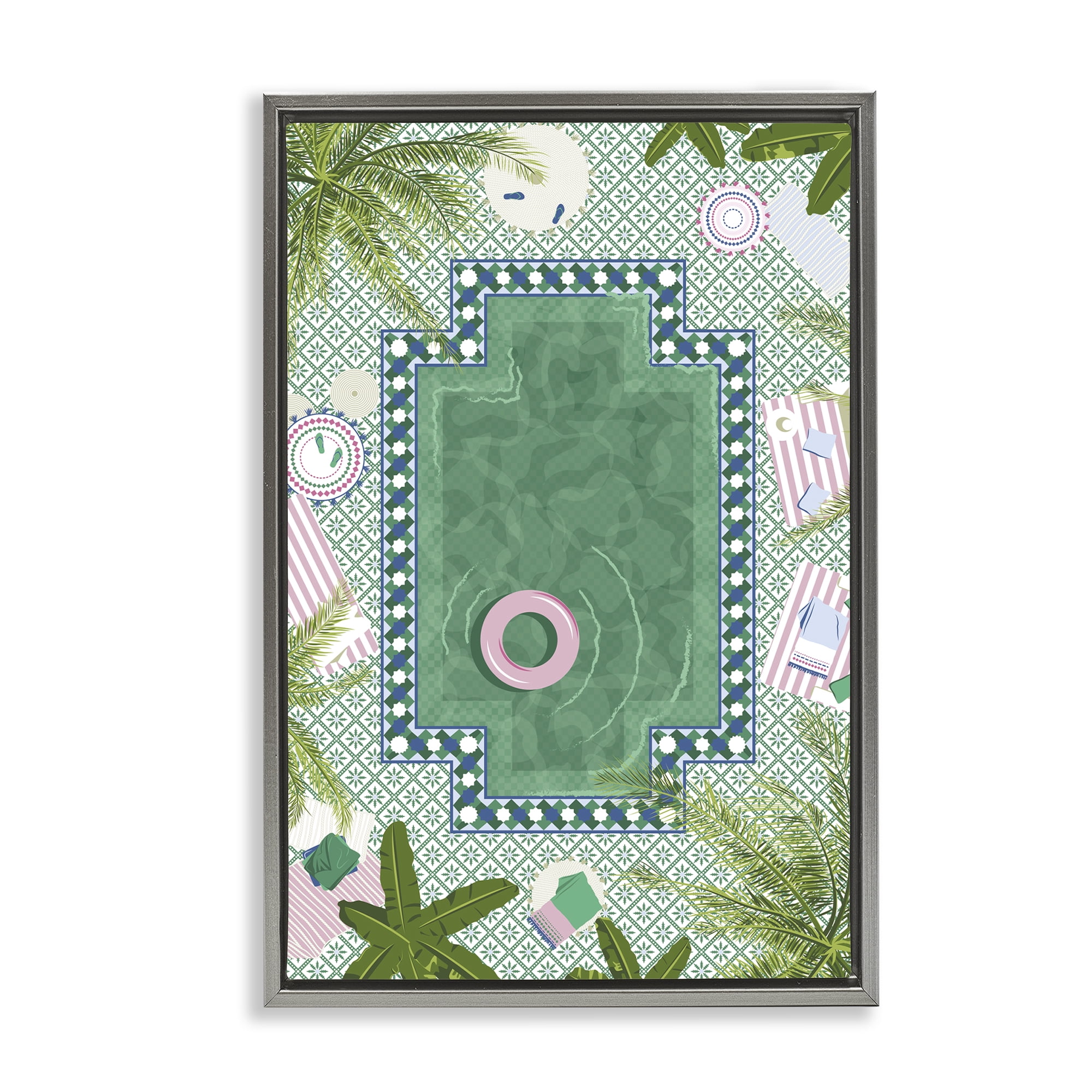 Stupell Industries Morocco Riad Pool Gray Framed Floater Canvas Wall Art, design by Vero Illustrates