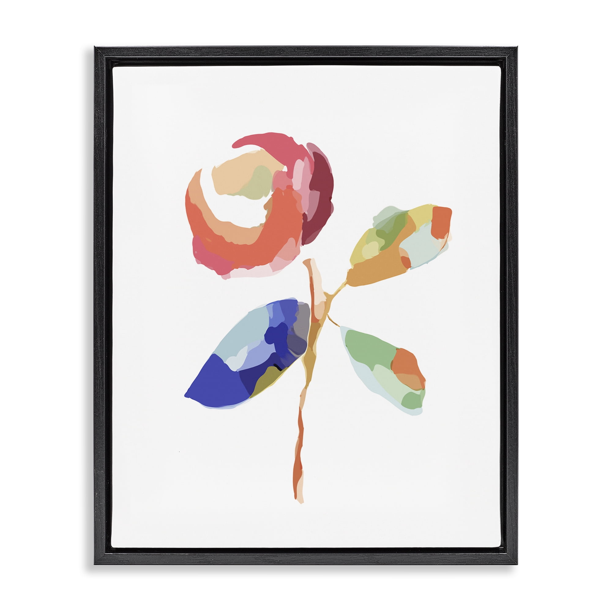 Stupell Industries Mosaic Floral Bloom Plants & Flowers Painting Black Floater Framed Canvas Art Print Wall Art, 17 x 21