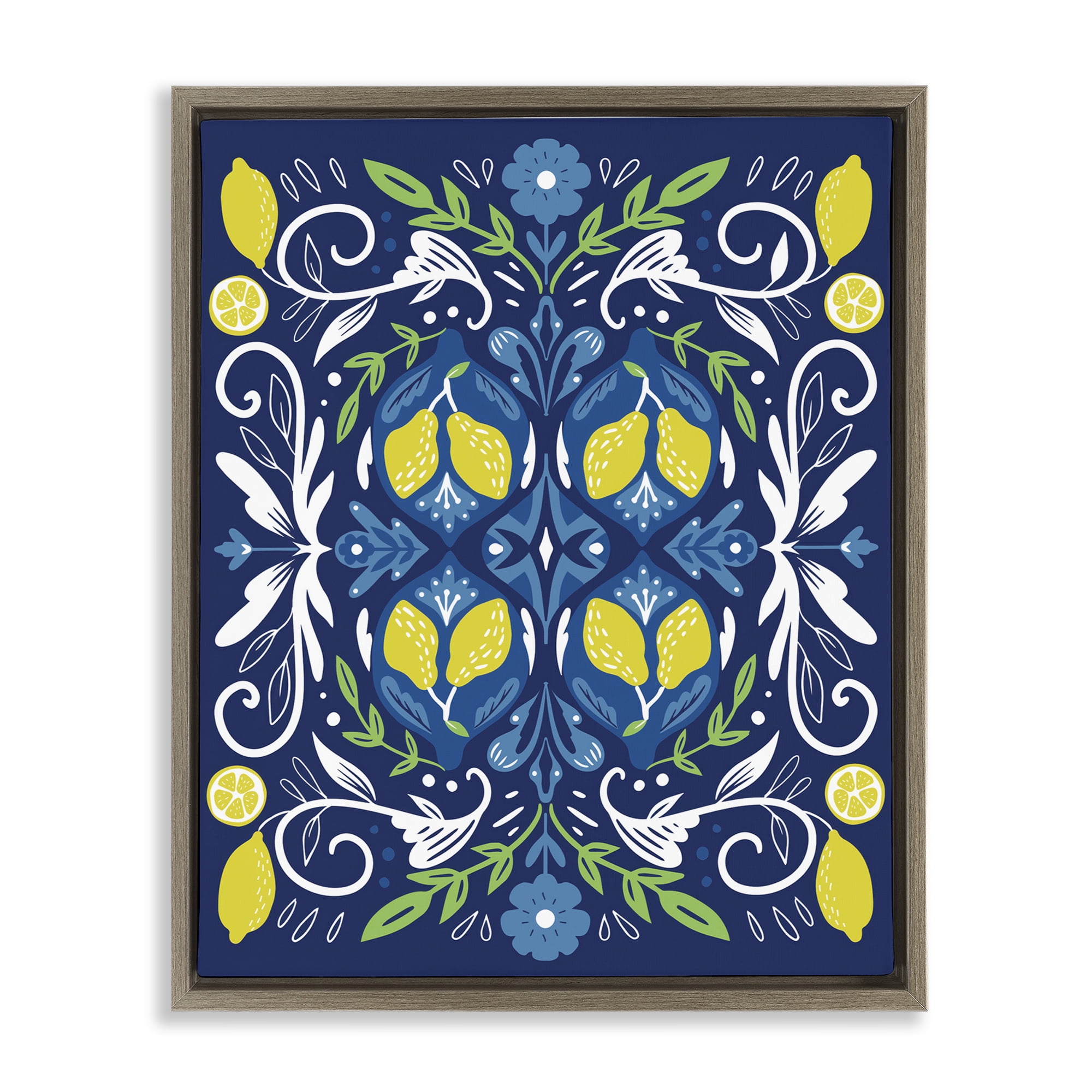 Stupell Industries Mosaic Floral Pattern Food & Beverage Painting Brown Floater Framed Canvas Art Print Wall Art, 17 x 21