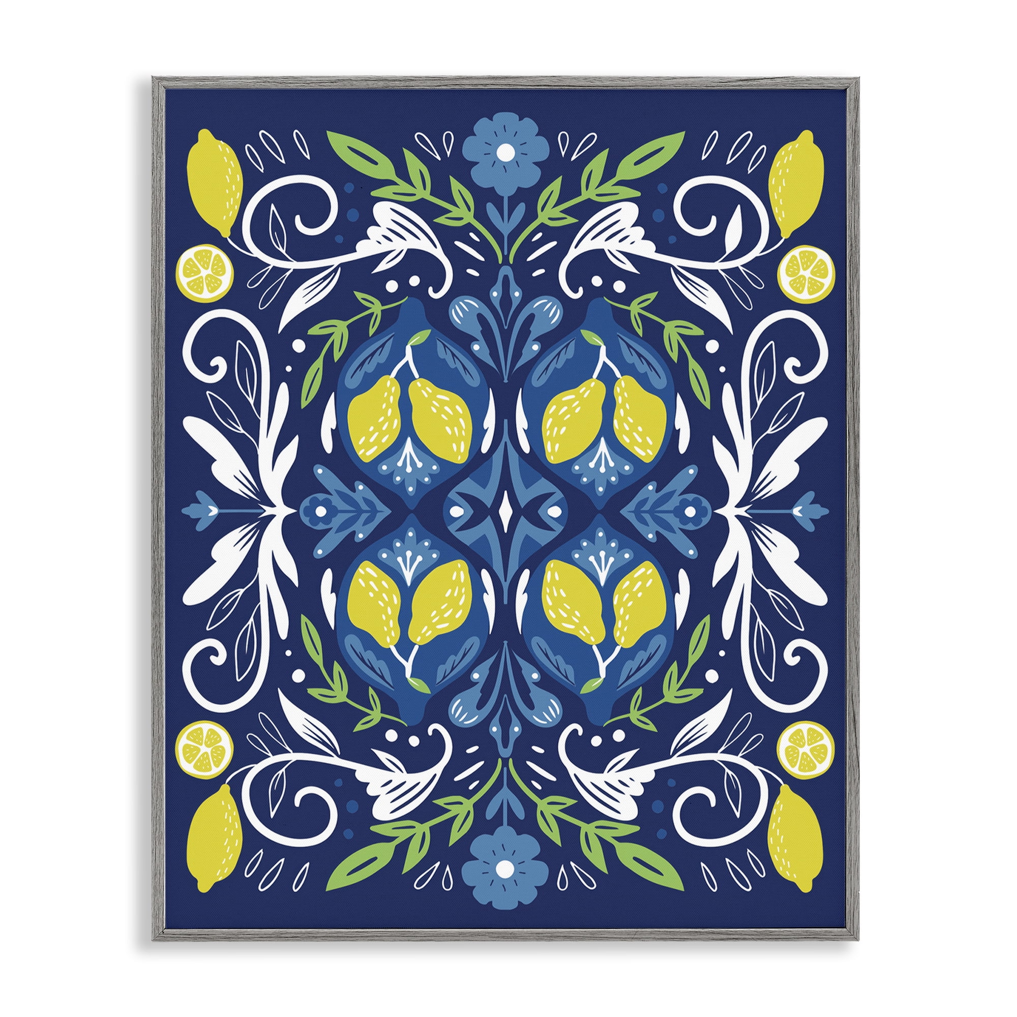 Stupell Industries Mosaic Floral Pattern Food & Beverage Painting Gray Framed Art Print Wall Art, 16 x 20