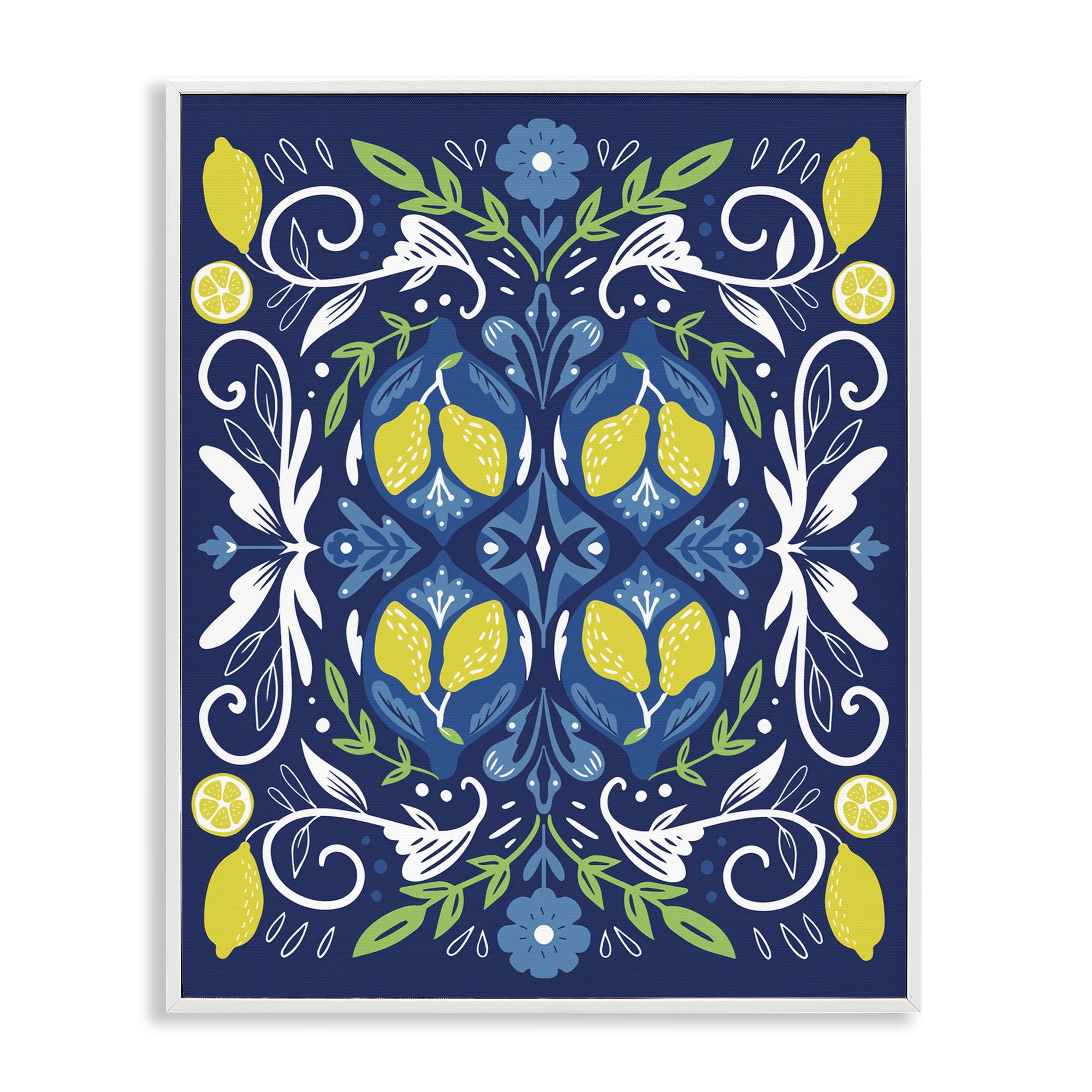 Stupell Industries Mosaic Floral Pattern Food & Beverage Painting White Framed Art Print Wall Art, 11 x 14