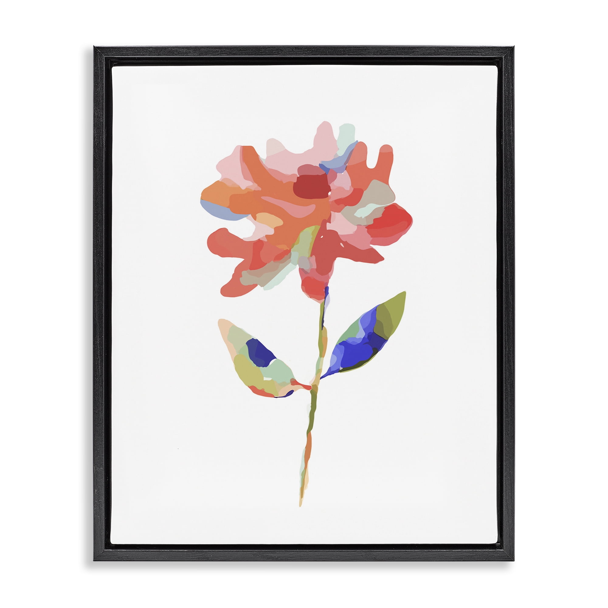 Stupell Industries Mosaic Flower Blossom Plants & Flowers Painting Black Floater Framed Canvas Art Print Wall Art, 25 x 31