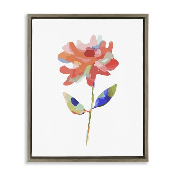 Stupell Industries Mosaic Flower Blossom Plants & Flowers Painting Brown Floater Framed Canvas Art Print Wall Art, 25 x 31