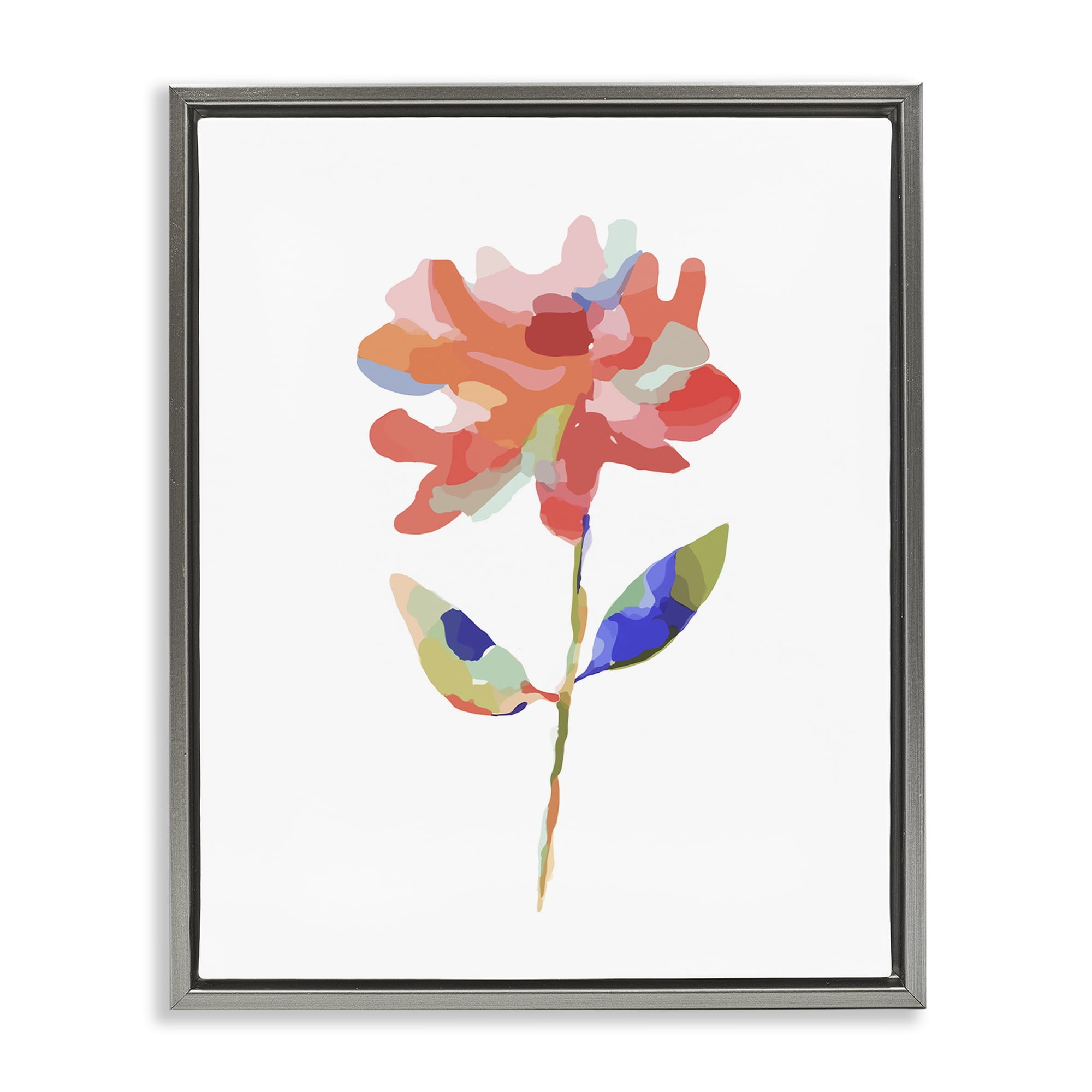 Stupell Industries Mosaic Flower Blossom Plants & Flowers Painting Gray Floater Framed Canvas Art Print Wall Art, 25 x 31