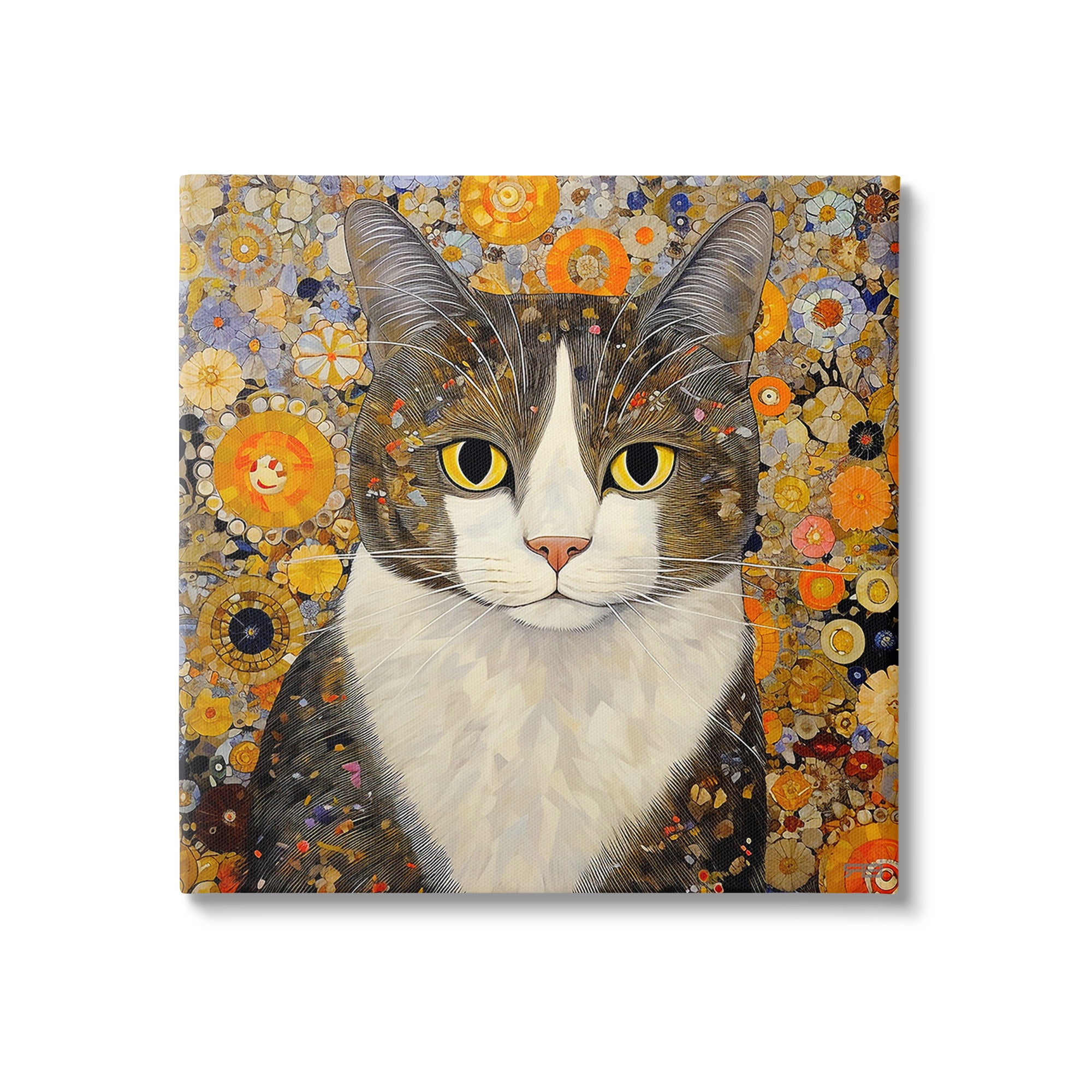 Stupell Industries Mosaic Pattered Cat Animals & Insects Painting Gallery Wrapped Canvas Art Print Wall Art, 24 x 24