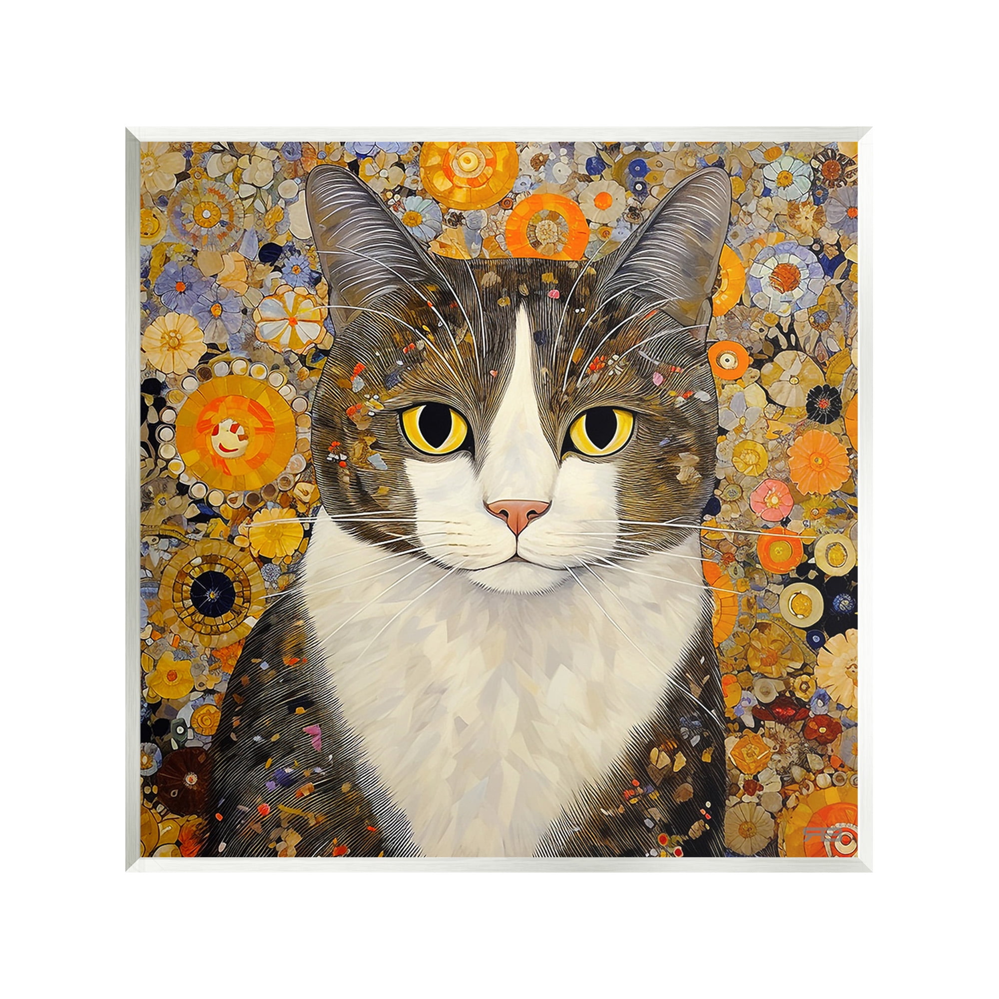 Stupell Industries Mosaic Pattered Cat Animals & Insects Painting Unframed Art Print Wall Art, 12 x 12