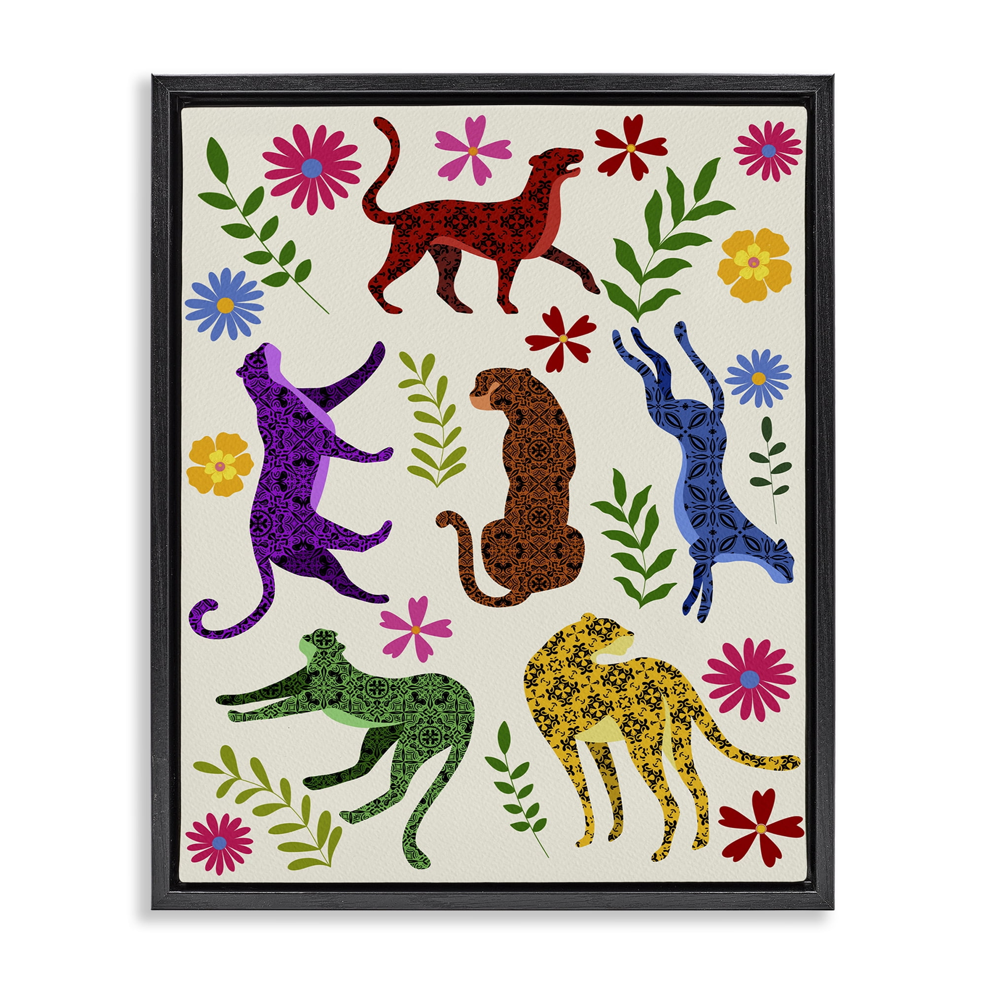 Stupell Industries Mosaic Pattern Leopards Animals & Insects Painting Black Floater Framed Art Print Wall Art, 25 x 31
