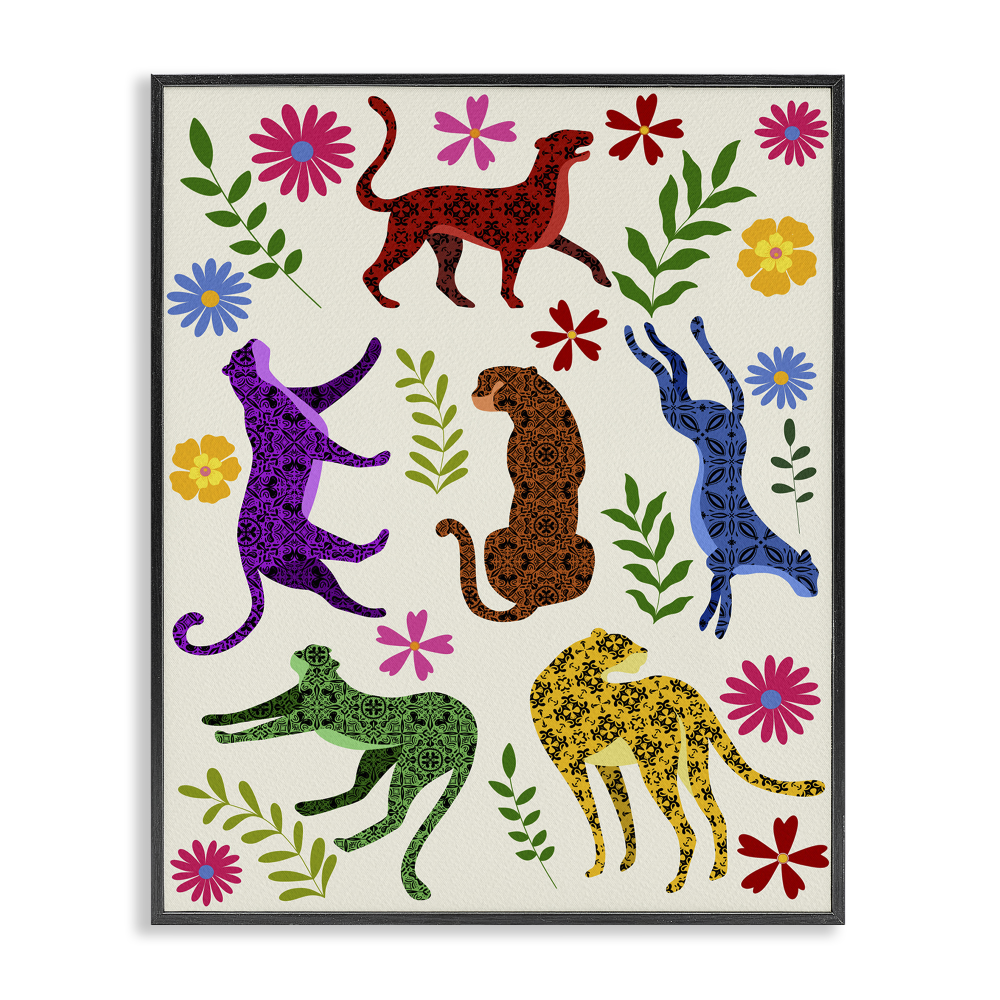 Stupell Industries Mosaic Pattern Leopards Animals & Insects Painting Black Framed Art Print Wall Art, 24 x 30