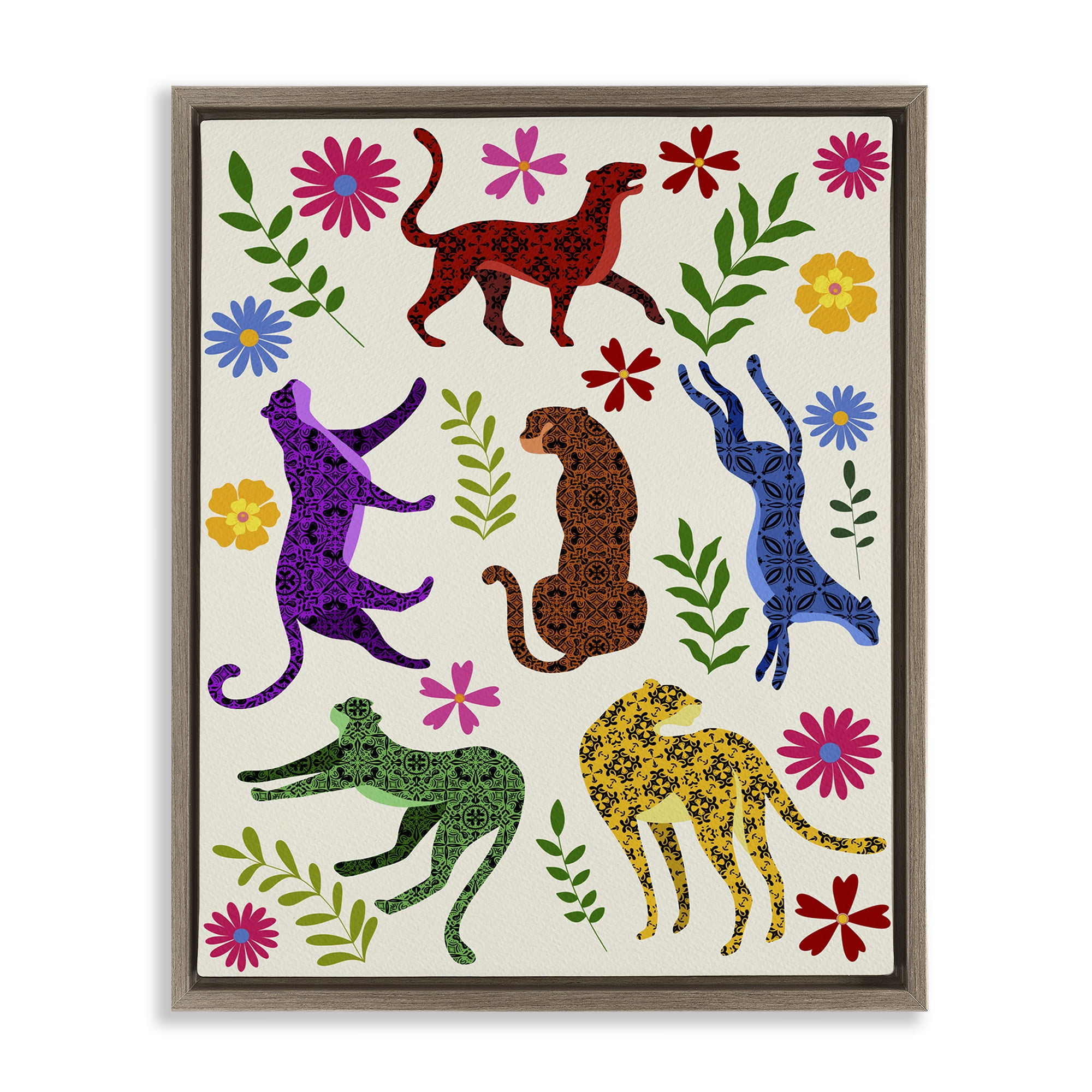 Stupell Industries Mosaic Pattern Leopards Animals & Insects Painting Brown Floater Framed Art Print Wall Art, 17 x 21
