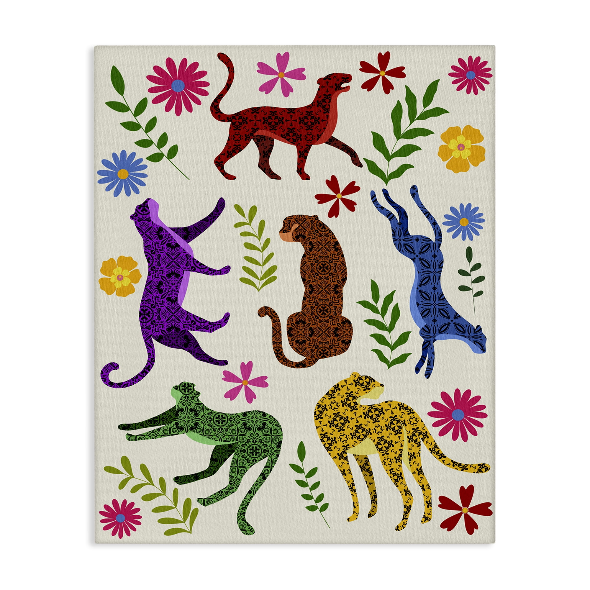 Stupell Industries Mosaic Pattern Leopards Animals & Insects Painting Gallery Wrapped Canvas Art Print Wall Art, 30 x 40