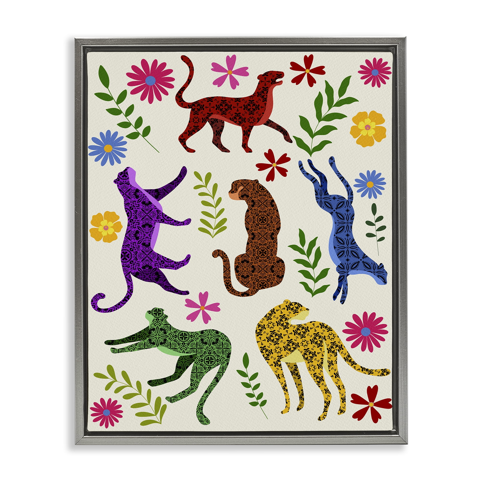 Stupell Industries Mosaic Pattern Leopards Animals & Insects Painting Gray Floater Framed Art Print Wall Art, 17 x 21