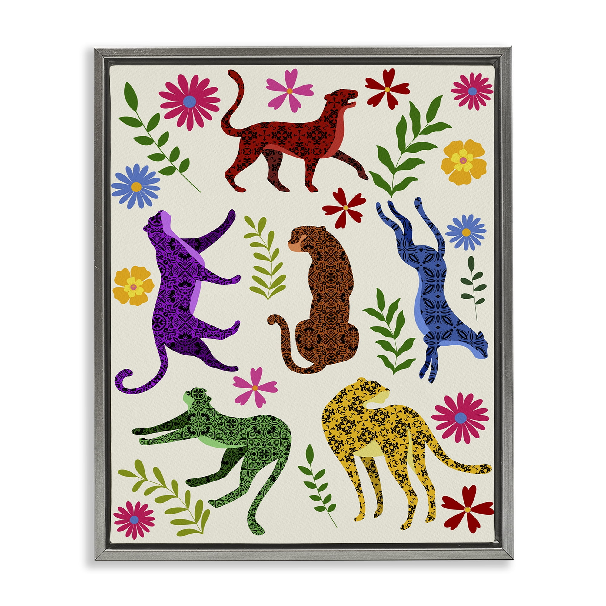 Stupell Industries Mosaic Pattern Leopards Animals & Insects Painting Gray Floater Framed Art Print Wall Art, 25 x 31