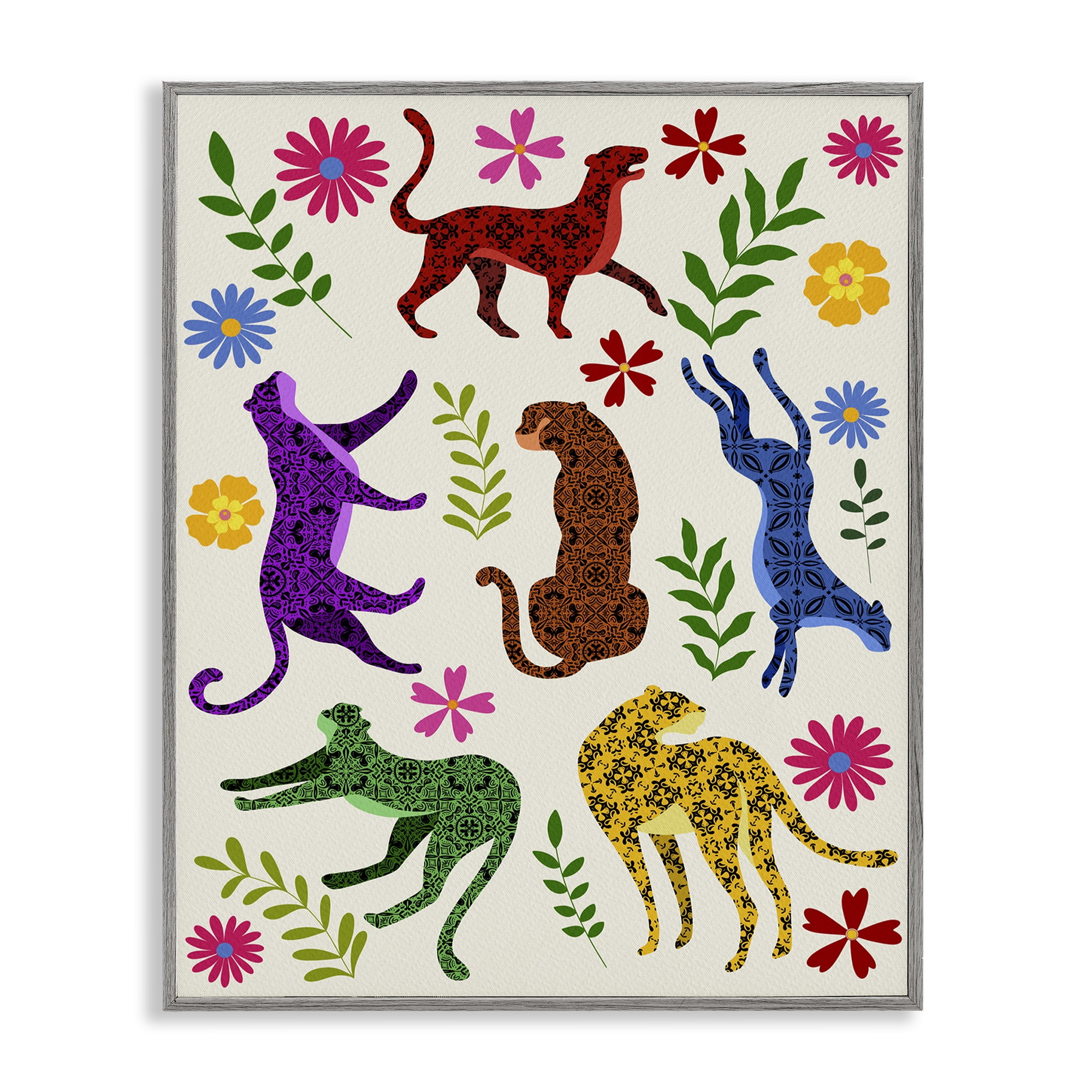 Stupell Industries Mosaic Pattern Leopards Animals & Insects Painting Gray Framed Art Print Wall Art, 24 x 30